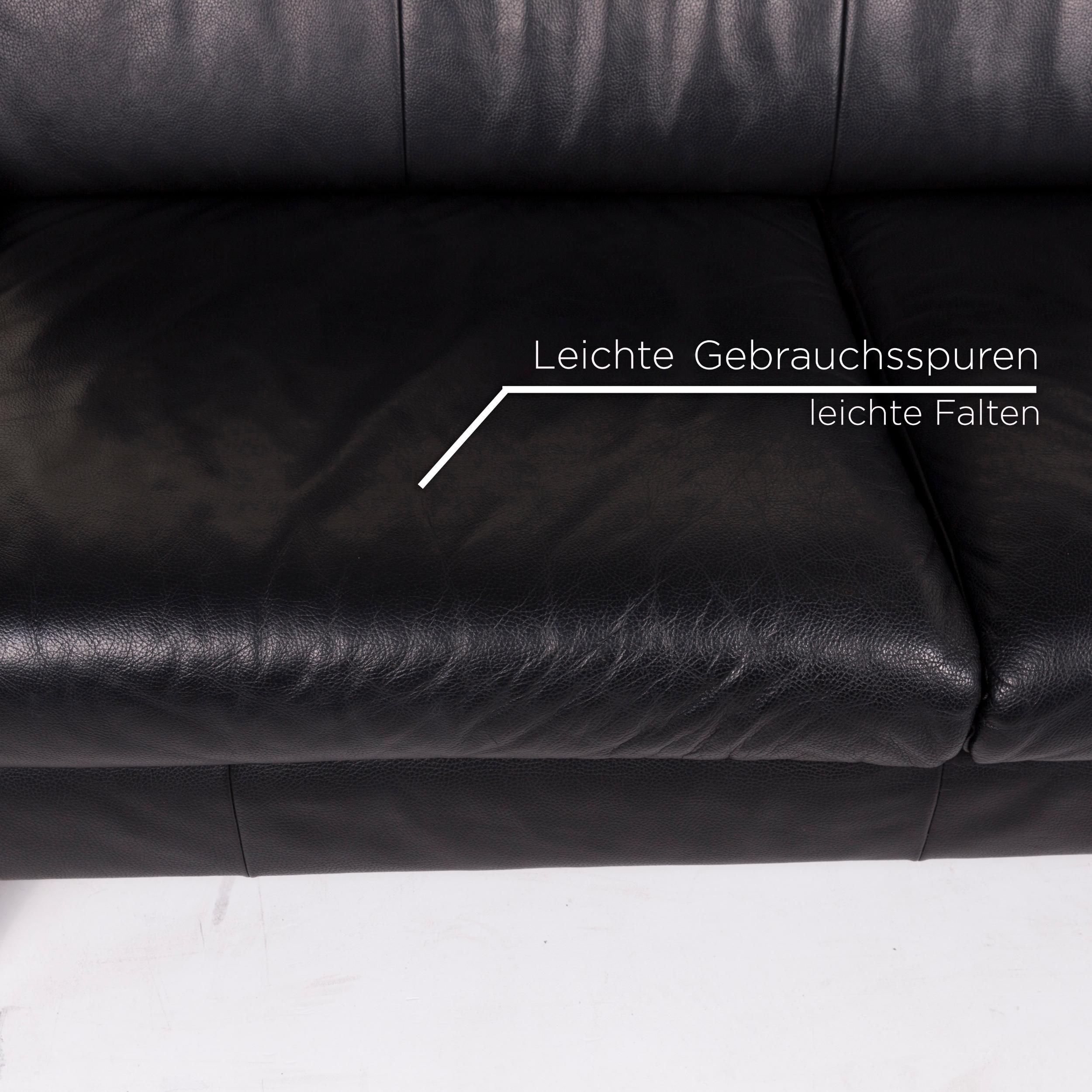 Modern Rolf Benz AK 644 Leather Sofa Set Black Two-Seat