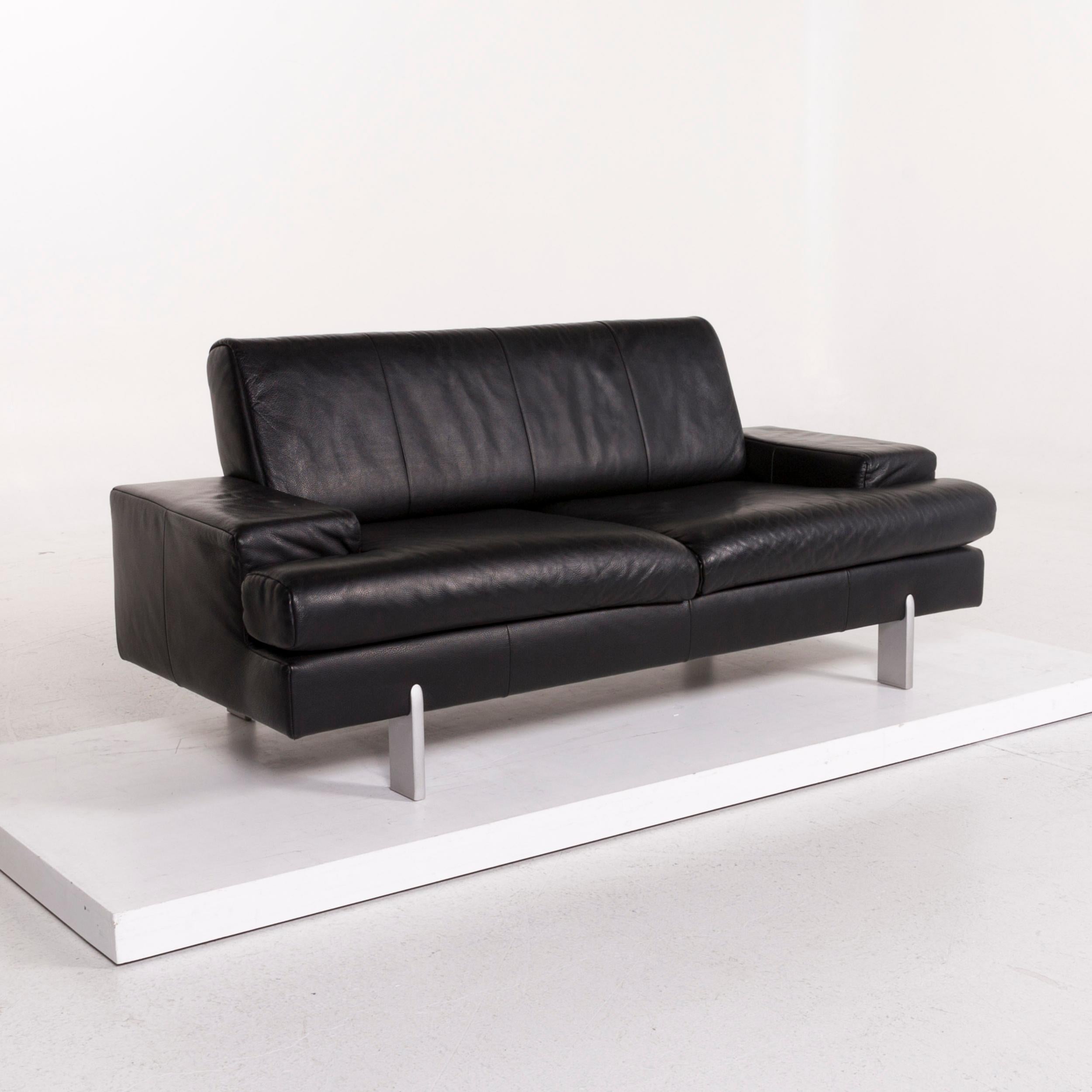 Rolf Benz AK 644 Leather Sofa Set Black Two-Seat In Good Condition In Cologne, DE