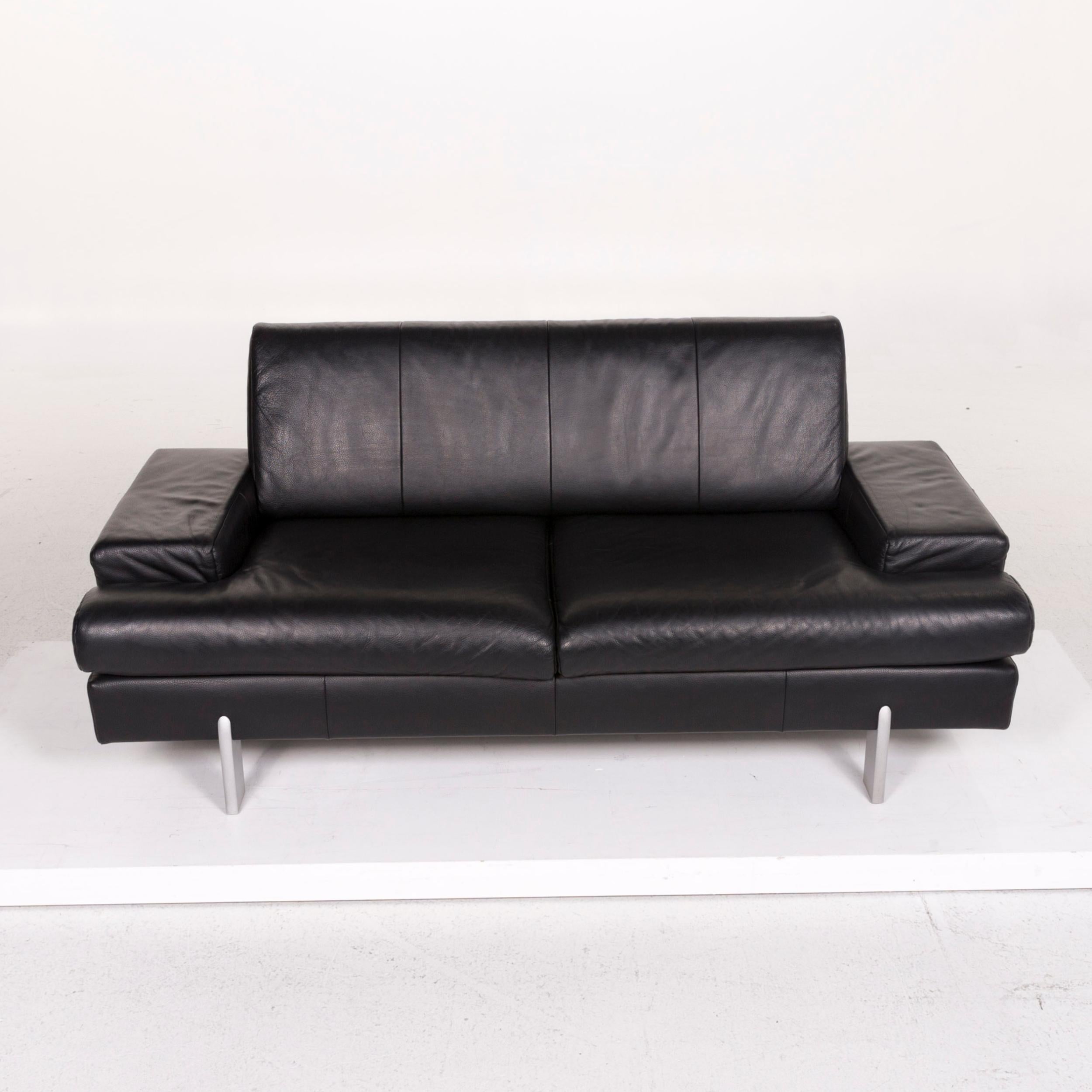 Contemporary Rolf Benz AK 644 Leather Sofa Set Black Two-Seat