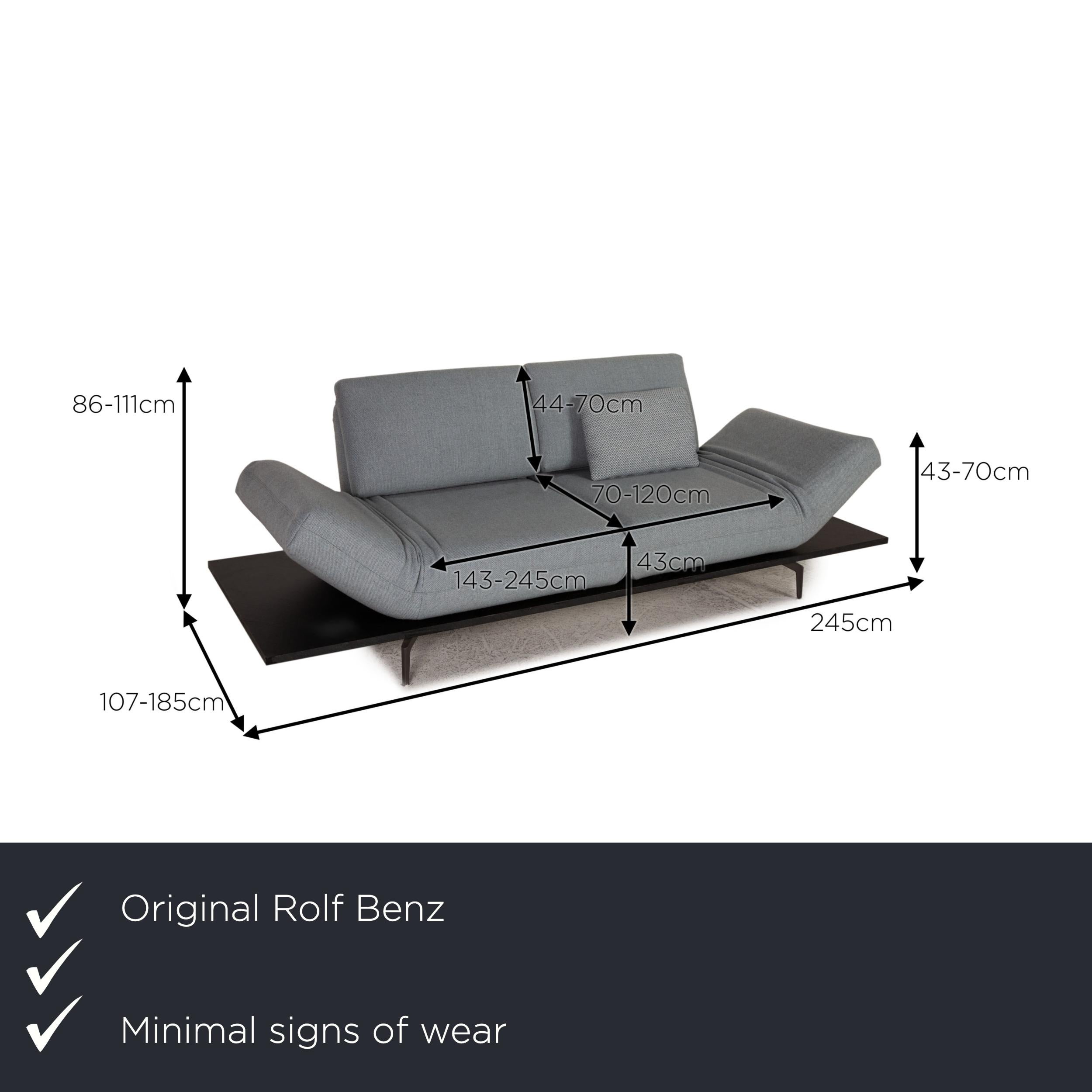 We present to you a Rolf Benz aura fabric sofa ice blue two-seater couch function relaxation.

Product measurements in centimeters:

depth: 107
width: 245
height: 86
seat height: 43
rest height: 43
seat depth: 70
seat width: 143
back