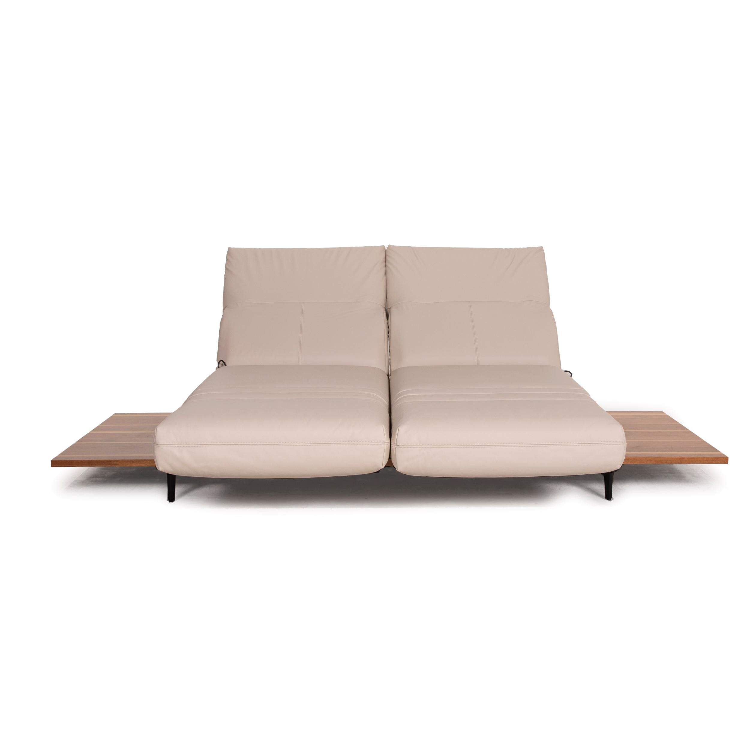 Modern Rolf Benz Aura Leather Sofa Cream Two-Seater Function, Reclining Function, Wood
