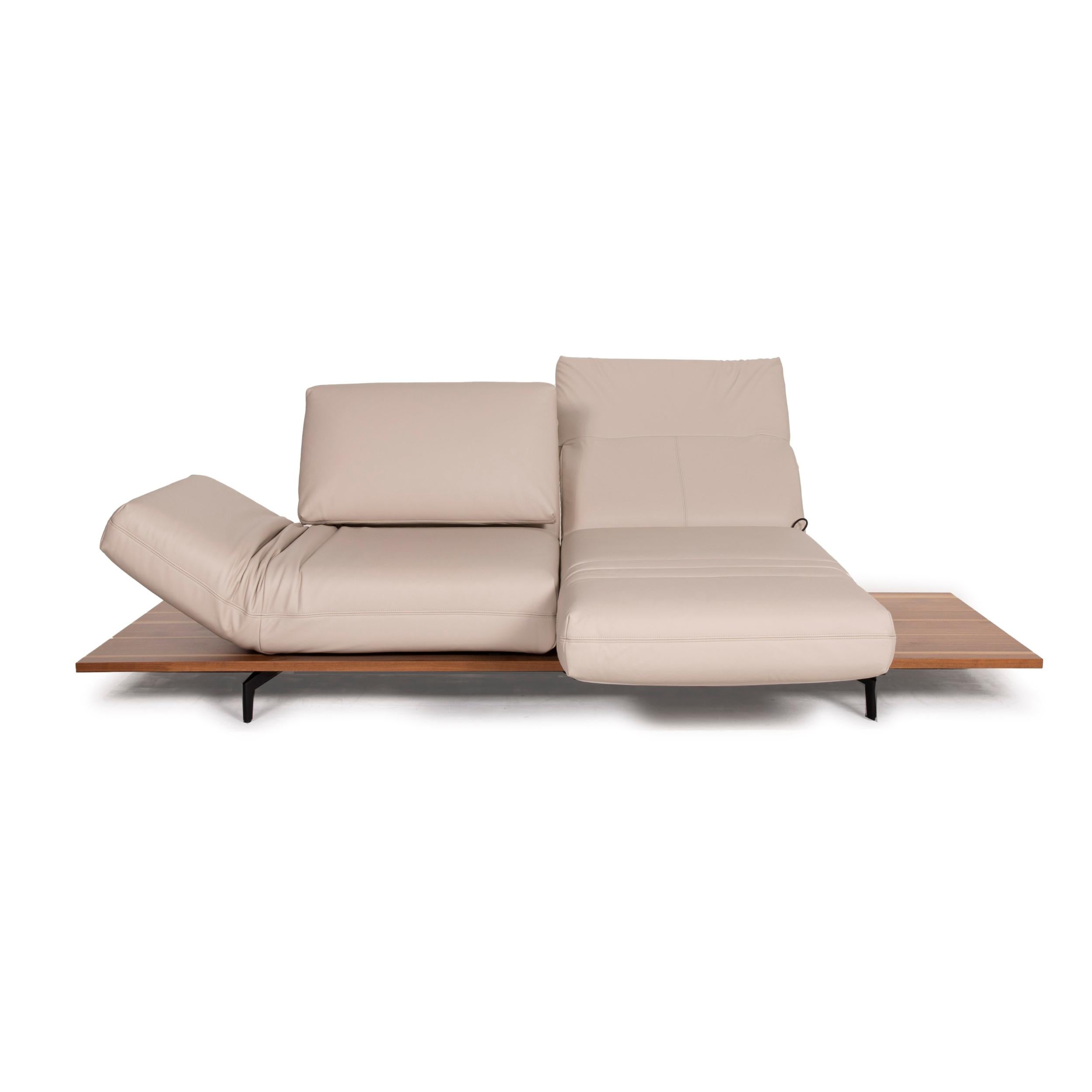 Rolf Benz Aura Leather Sofa Cream Two-Seater Function, Reclining Function, Wood 1