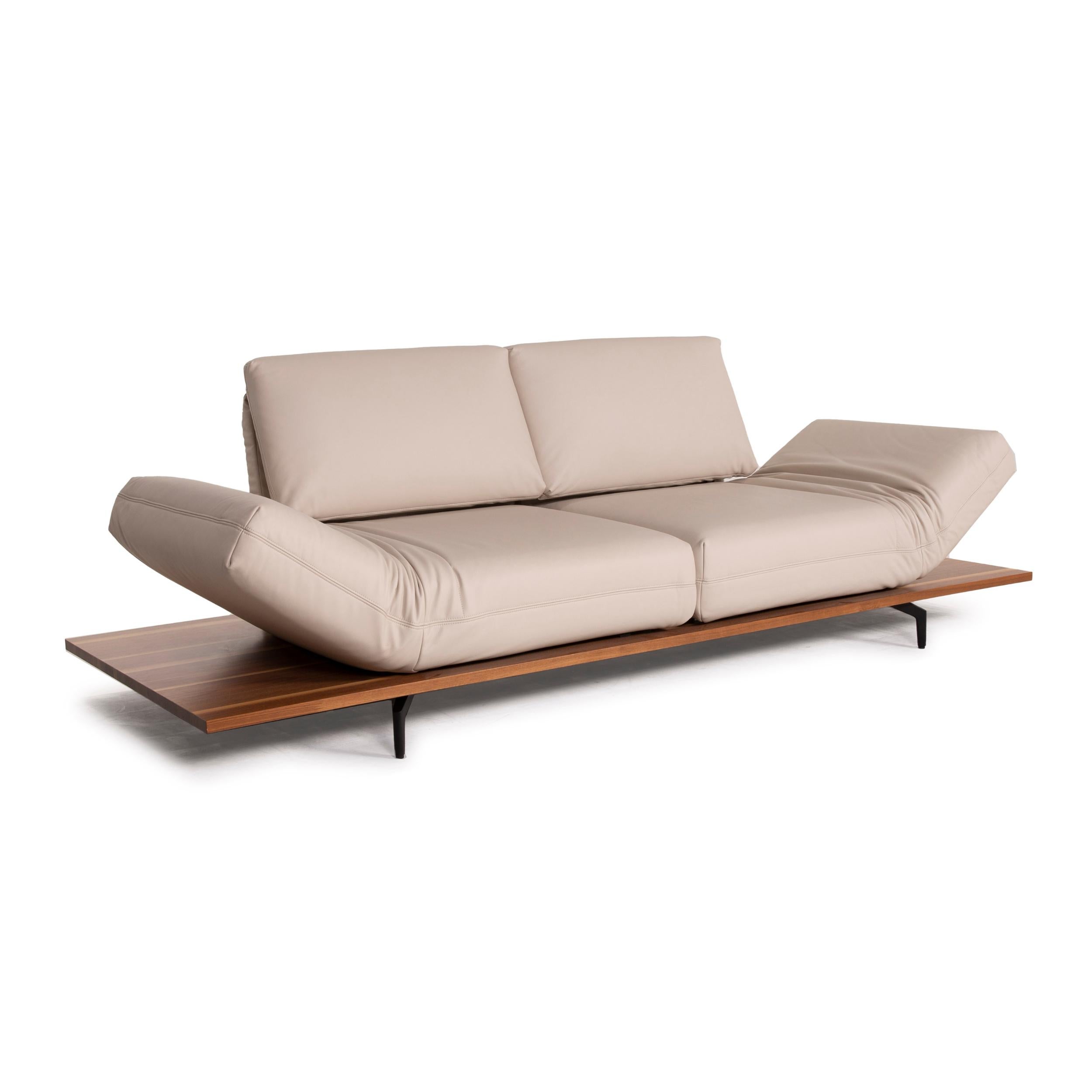 Rolf Benz Aura Leather Sofa Cream Two-Seater Function, Reclining Function, Wood 2
