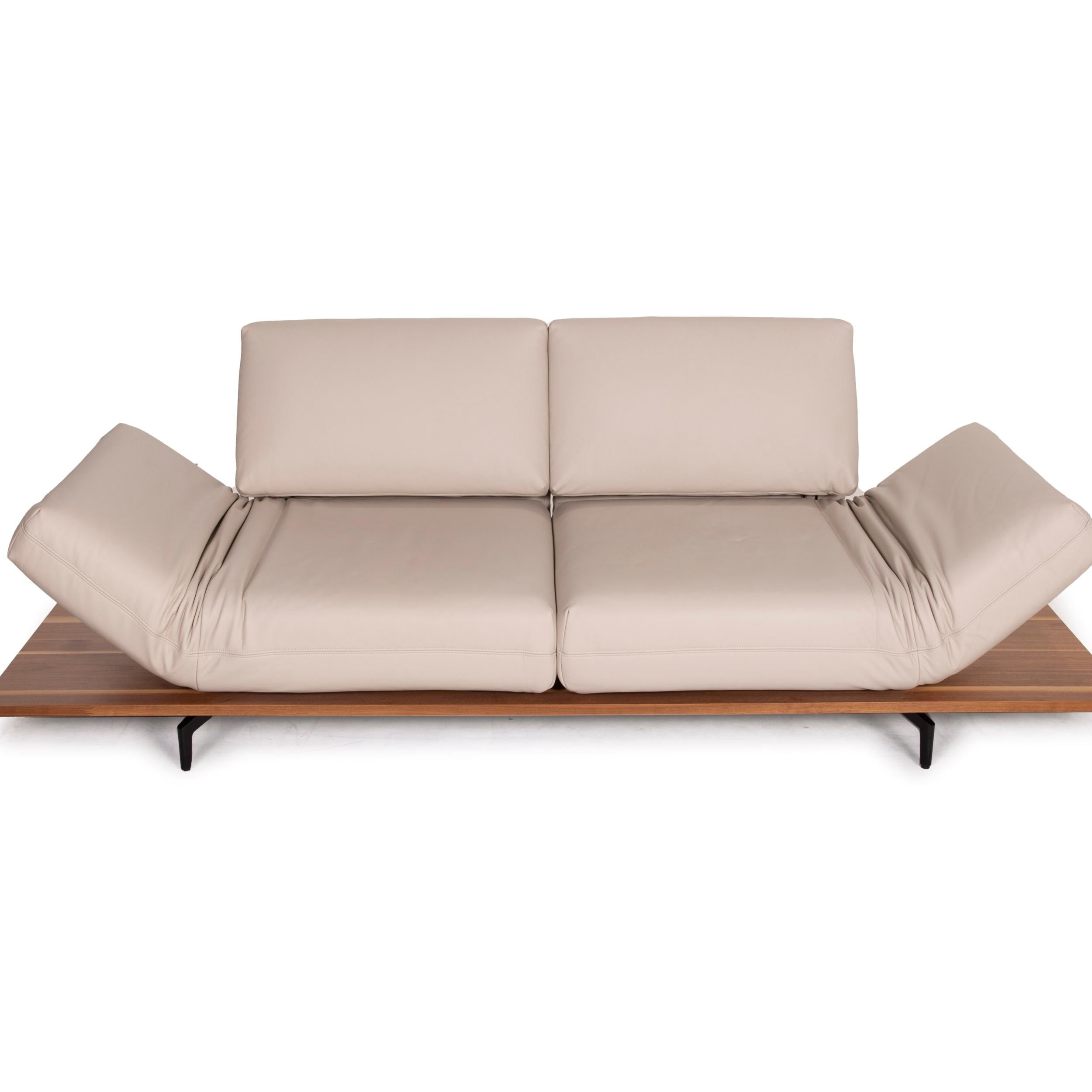 Rolf Benz Aura Leather Sofa Cream Two-Seater Function, Reclining Function, Wood 3