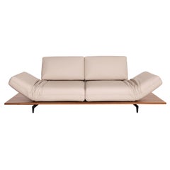 Rolf Benz Aura Leather Sofa Cream Two-Seater Function, Reclining Function, Wood