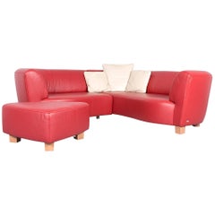 Rolf Benz Basix Designer Corner Sofa Set Red Leather Couch Modern