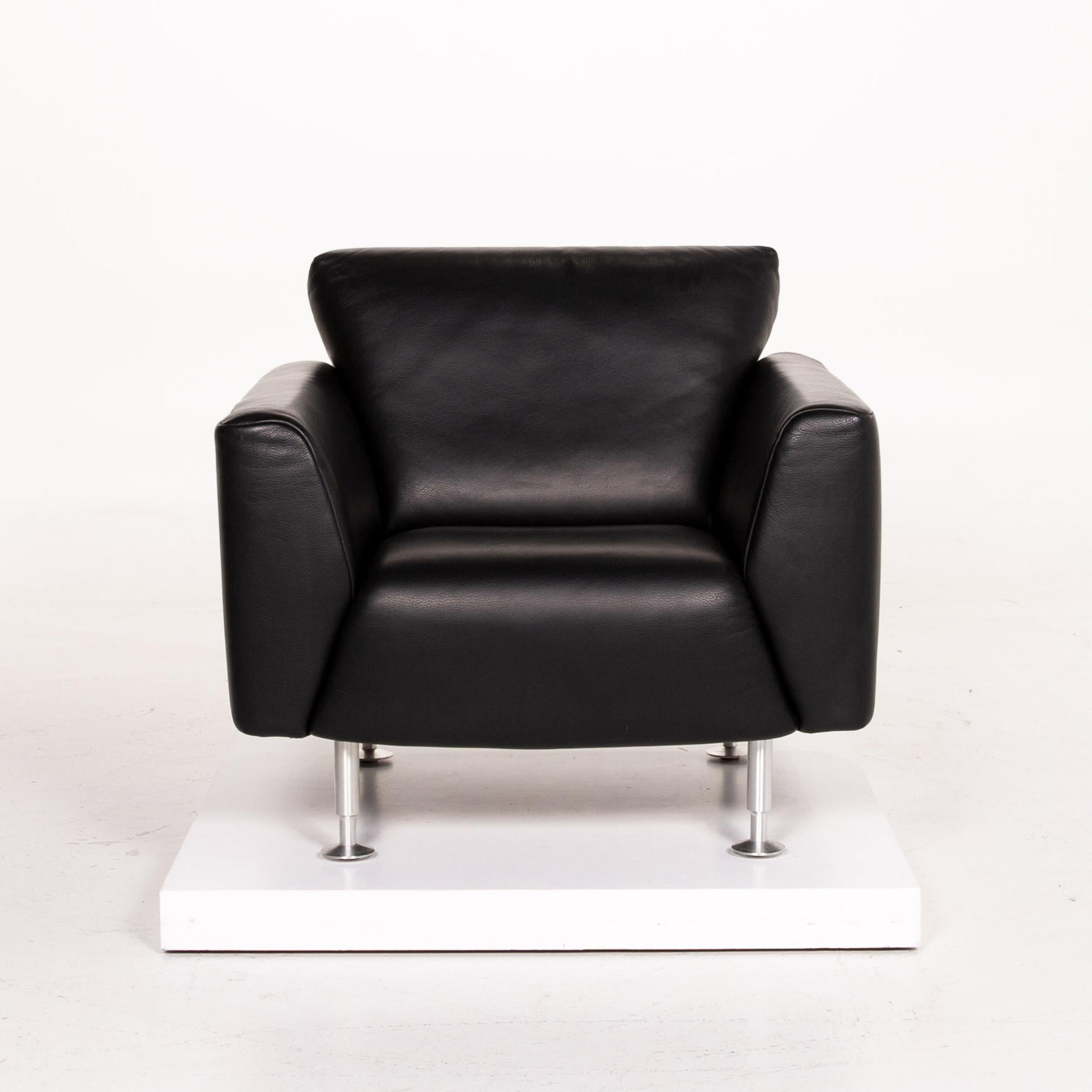 Contemporary Rolf Benz Black Leather Armchair For Sale