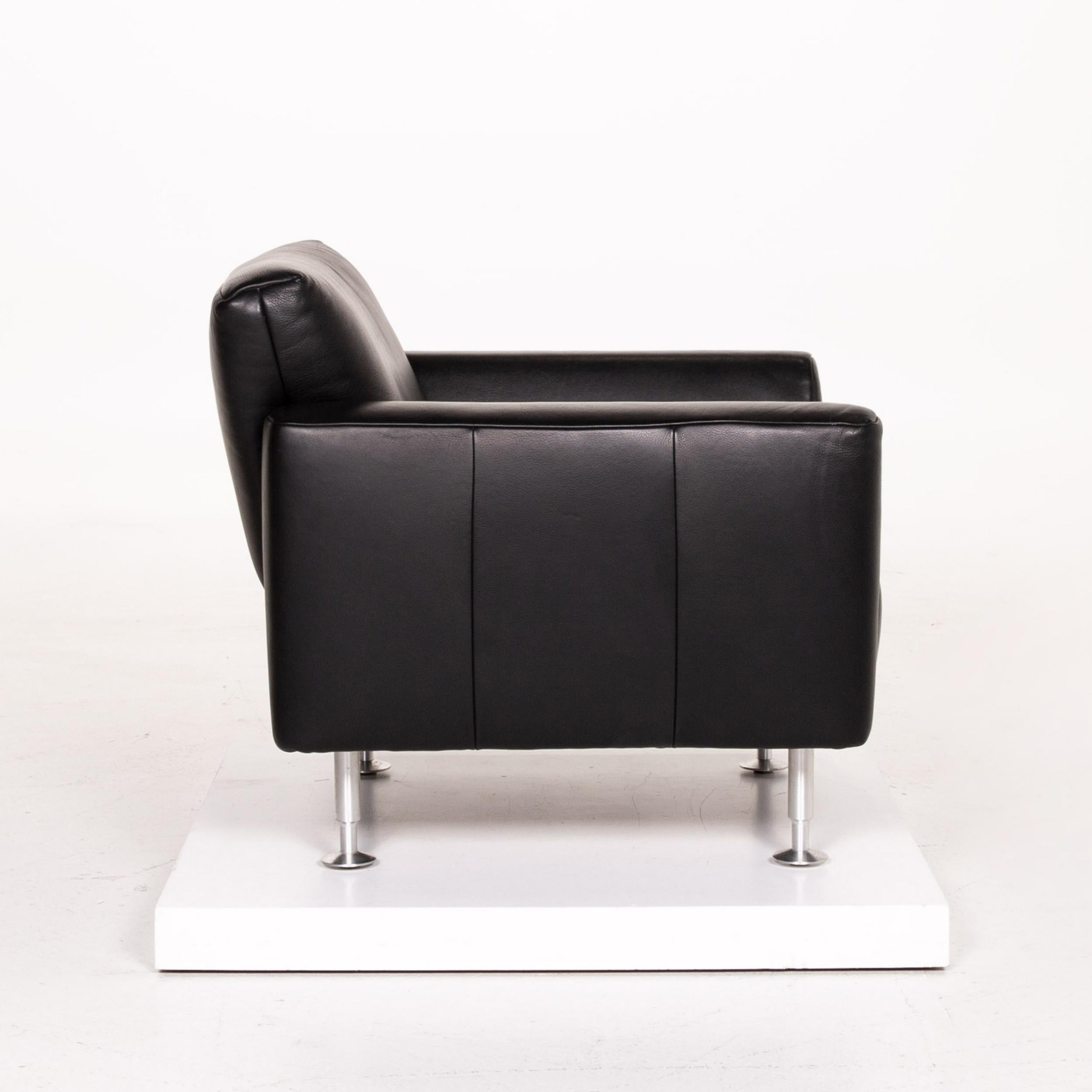 Rolf Benz Black Leather Armchair For Sale 2