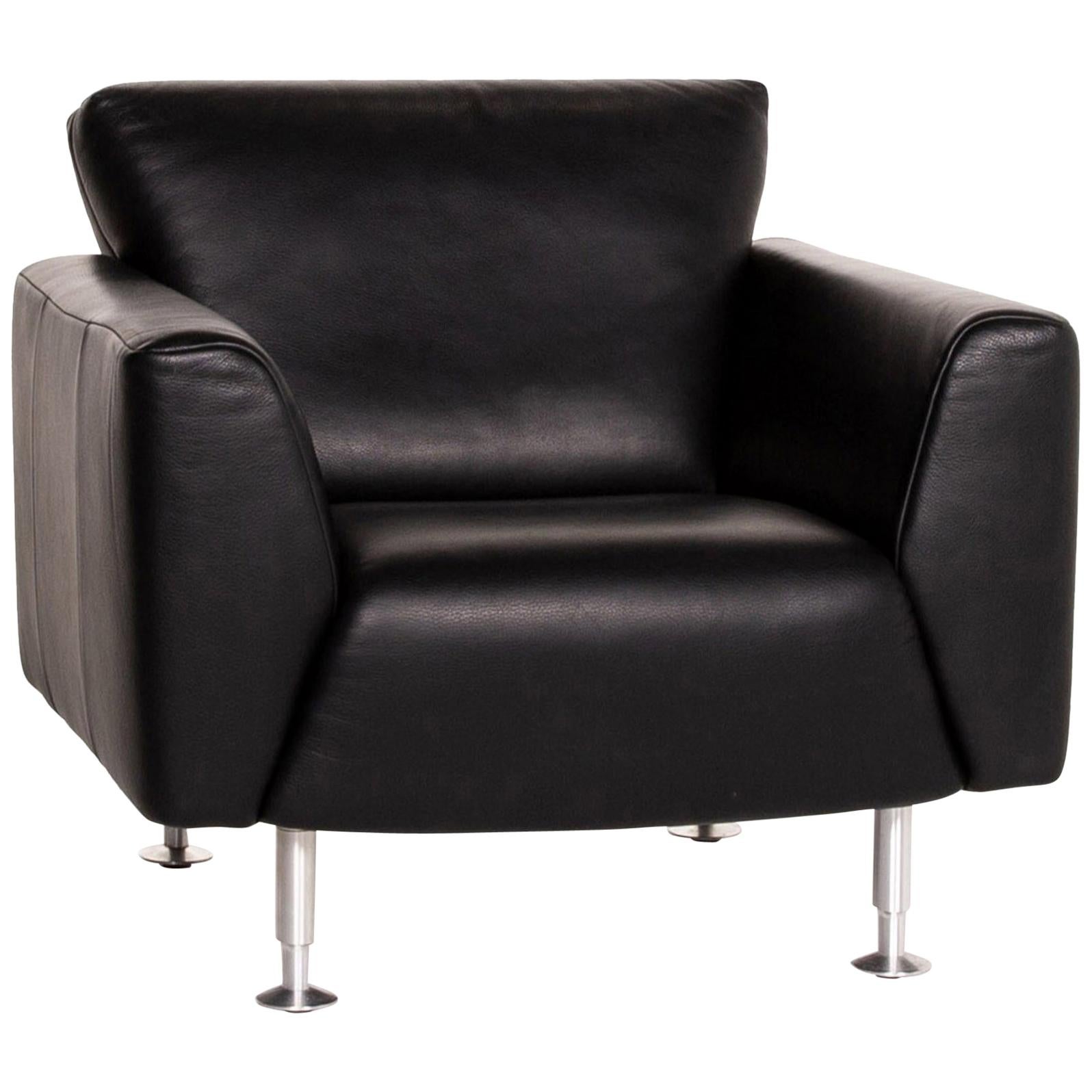 Rolf Benz Black Leather Armchair For Sale