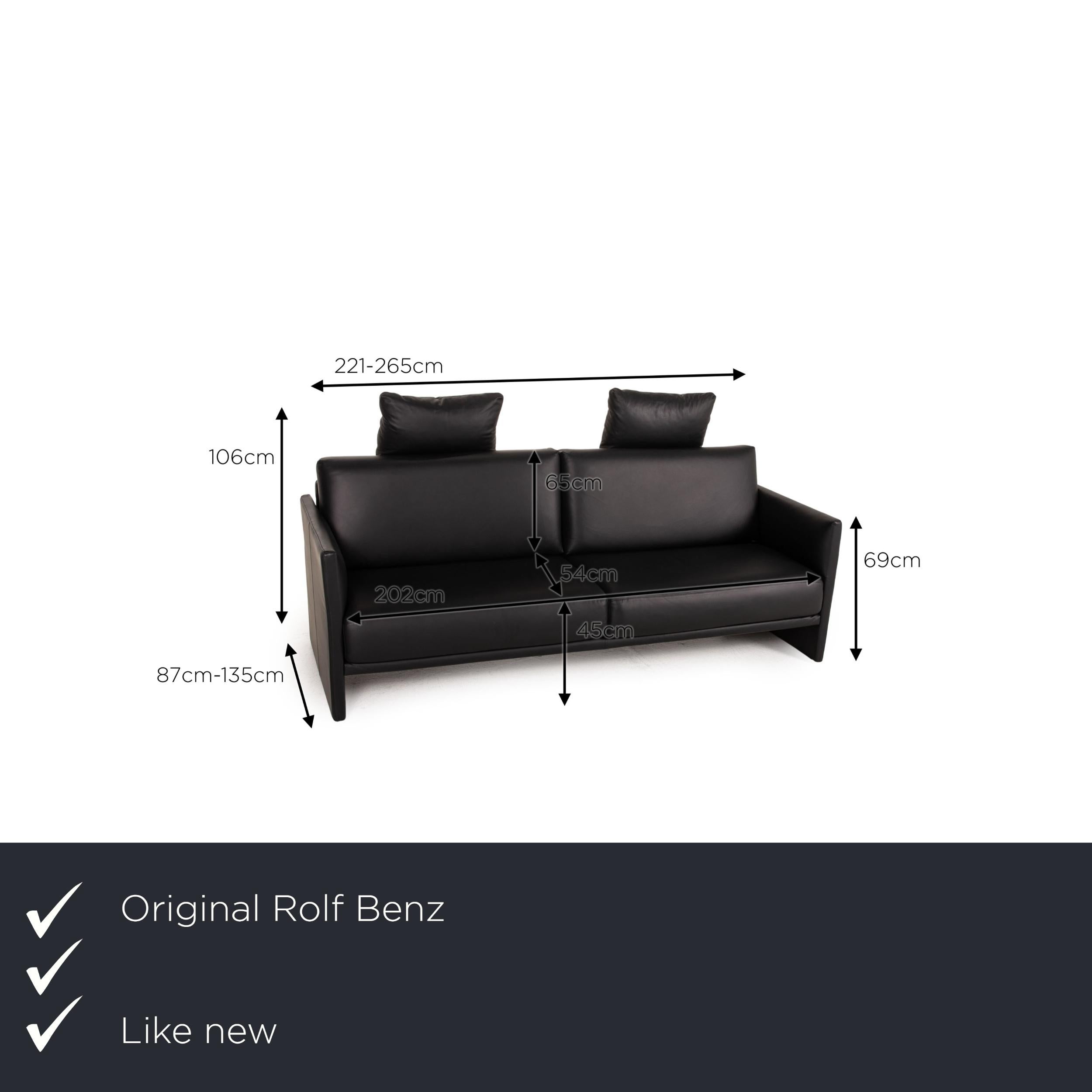 We present to you a Rolf Benz Cara leather sofa black three-seater function couch.


 Product measurements in centimeters:
 

Depth: 87
Width: 221
Height: 106
Seat height: 45
Rest height: 69
Seat depth: 54
Seat width: 202
Back height: