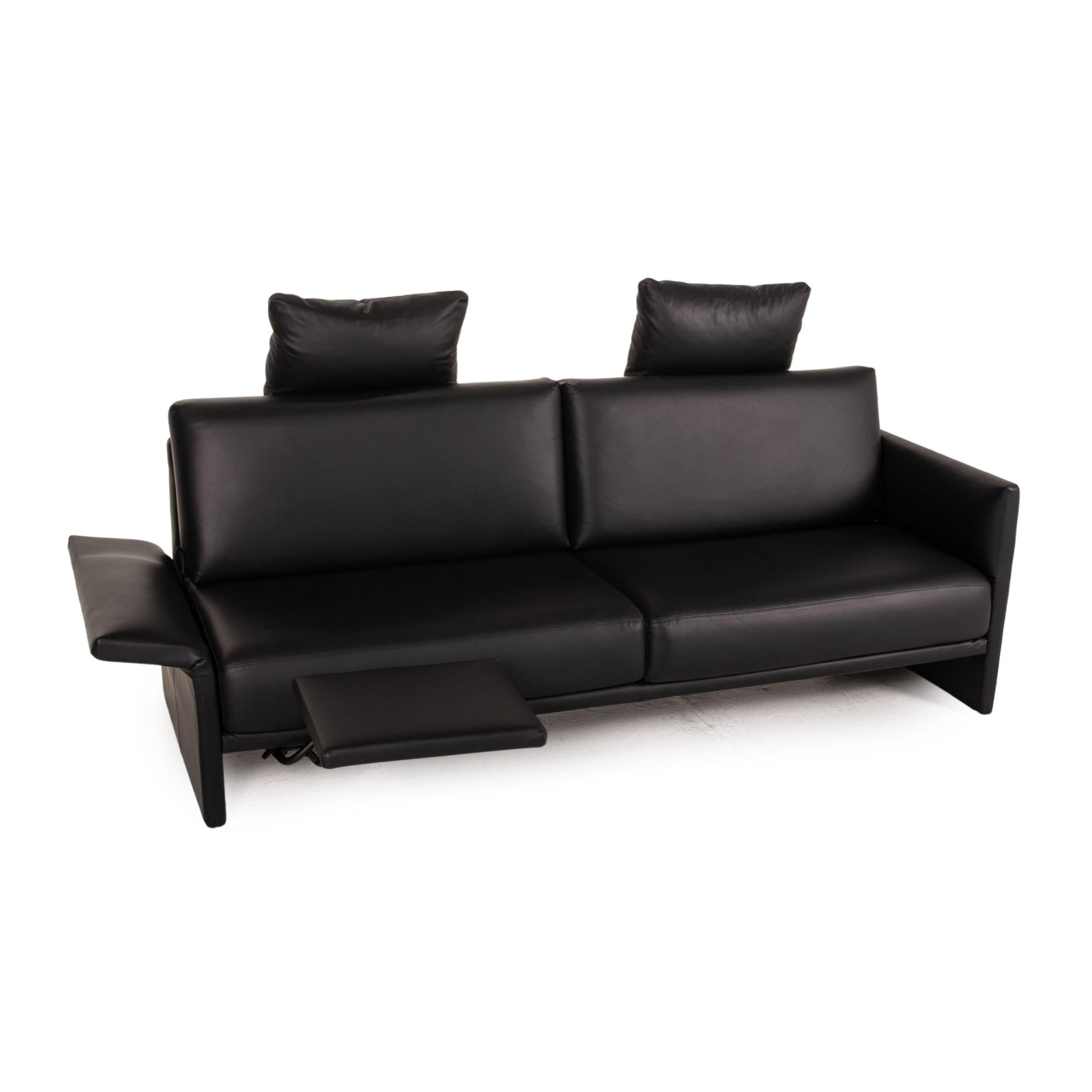 Modern Rolf Benz Cara Leather Sofa Black Three-Seater Function Couch For Sale