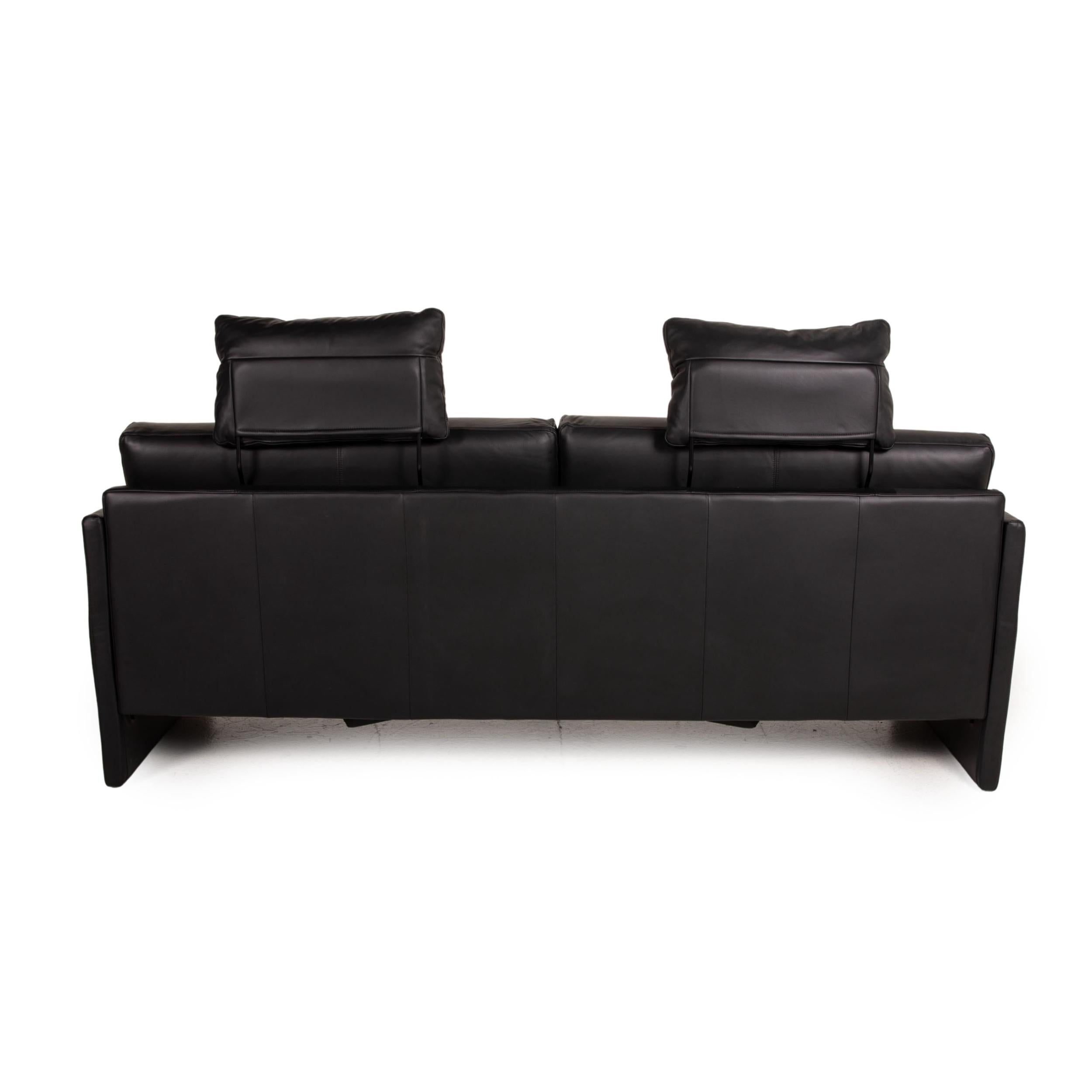 Rolf Benz Cara Leather Sofa Black Three-Seater Function Couch For Sale 3