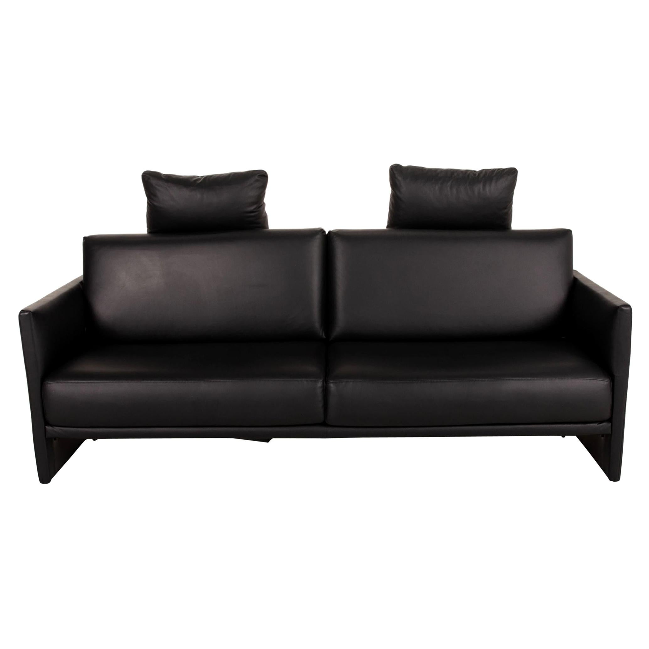 Rolf Benz Cara Leather Sofa Black Three-Seater Function Couch For Sale