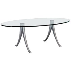 Rolf Benz Coffee Table Glass Metal Grey Silver Round Couch or Sofa Table