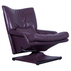 Vintage Rolf Benz Designer Armchair Leather Purple One-Seater Couch