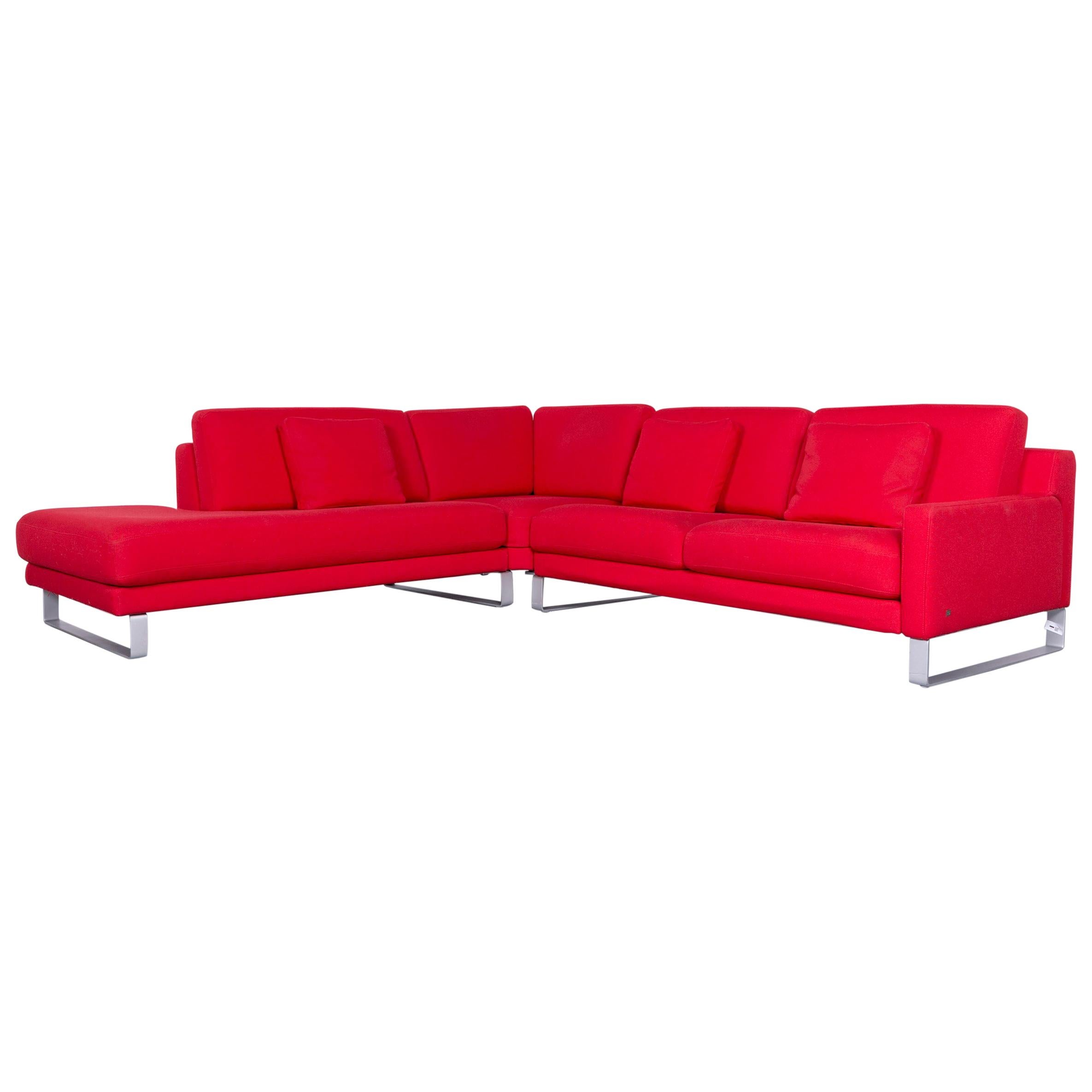 Rolf Benz Designer Ego Fabricr Corner-Sofa Red Four-Seat Couch For Sale