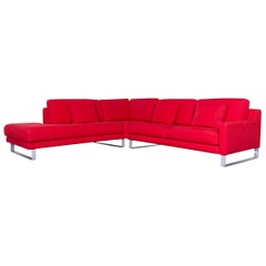 Rolf Benz Designer Ego Fabricr Corner-Sofa Red Four-Seat Couch