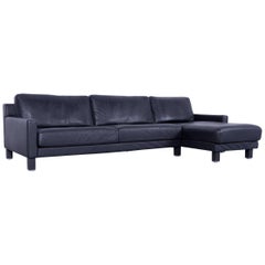 Rolf Benz Designer Ego Leather Corner-Sofa Black Four-Seat Couch