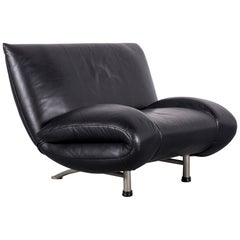 Rolf Benz Designer Leather Armchair Black One-Seat