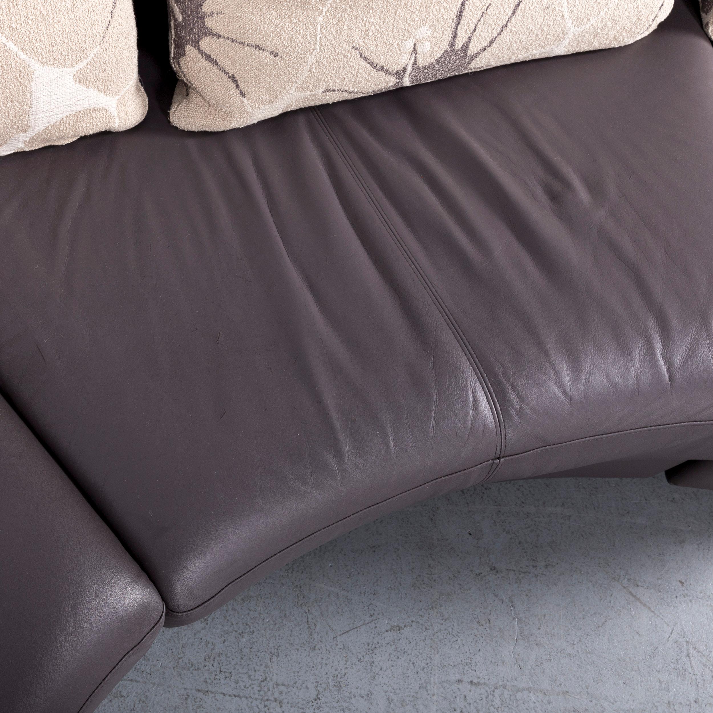 Contemporary Rolf Benz Designer Leather Corner Sofa Grey Purple 