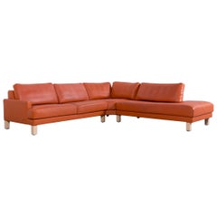 Used Rolf Benz Designer Leather Corner Sofa Orange