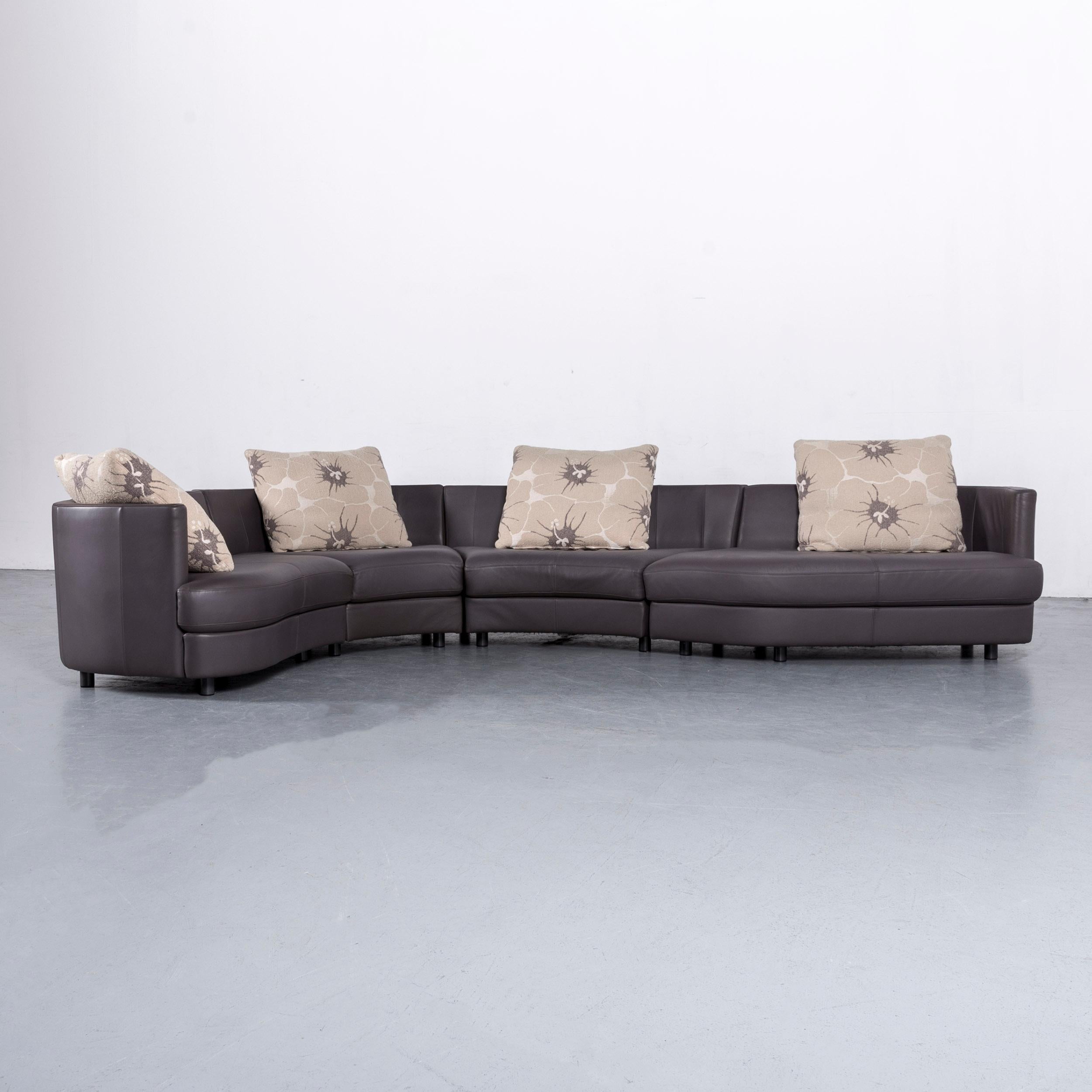 Rolf Benz Designer Leather Corner Sofa Set Grey Purple and Bench 5
