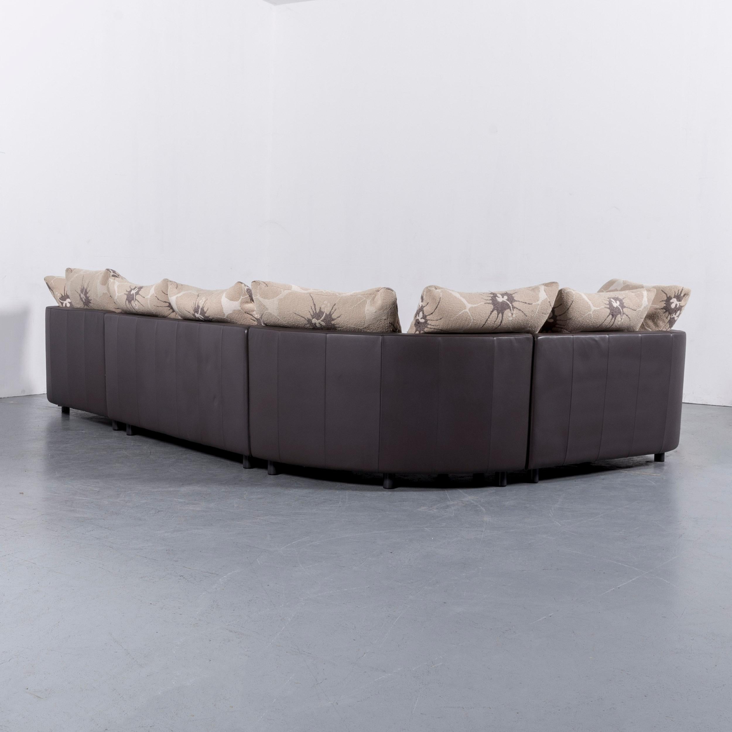 Rolf Benz Designer Leather Corner Sofa Set Grey Purple and Bench 6