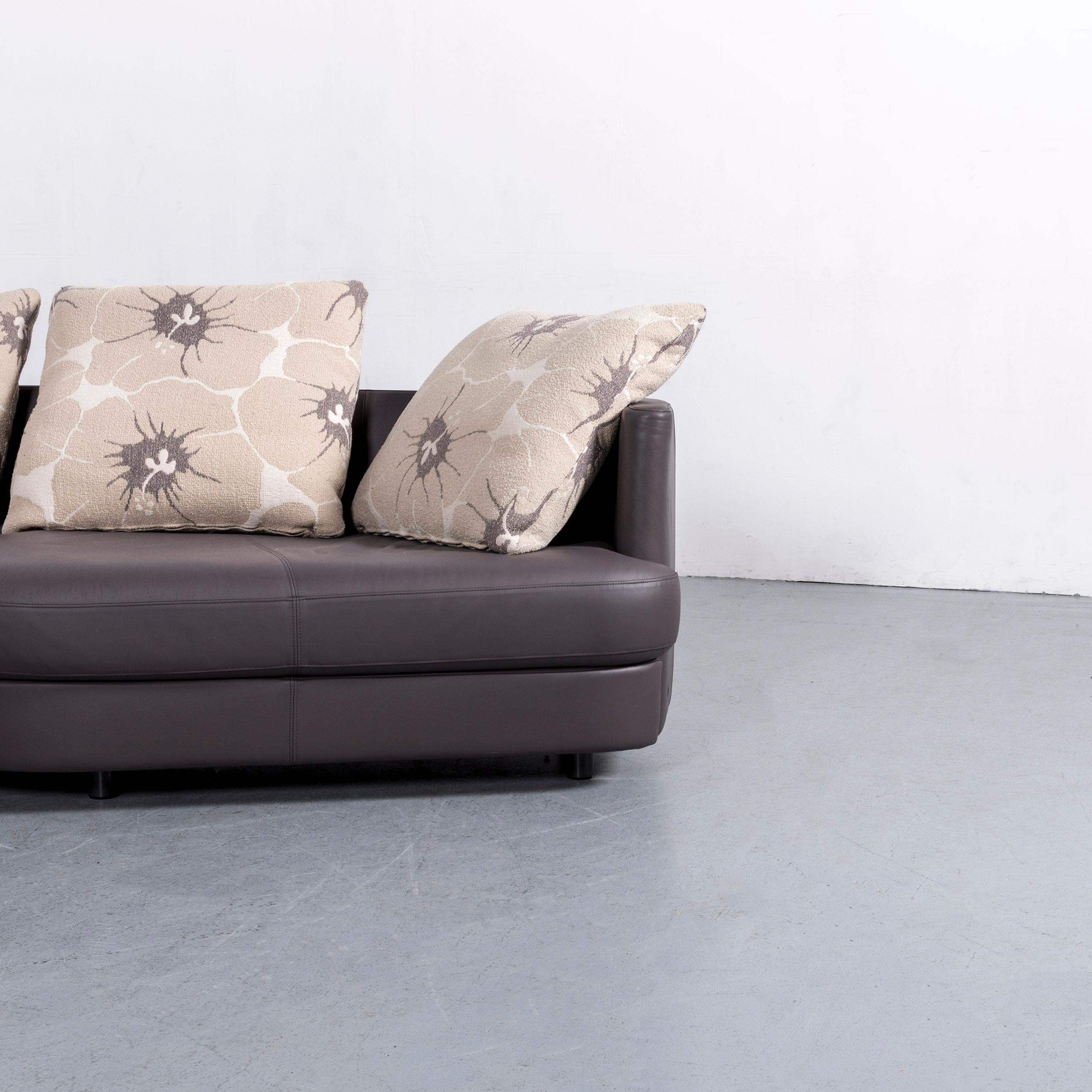 German Rolf Benz Designer Leather Corner Sofa Set Grey Purple and Bench