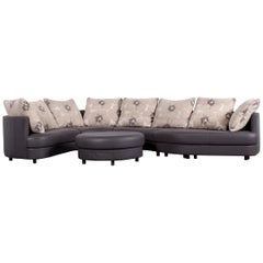 Rolf Benz Designer Leather Corner Sofa Set Grey Purple and Bench
