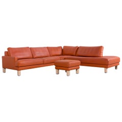 Rolf Benz Designer Leather Corner Sofa Set with Bench in Orange
