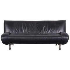 Used Rolf Benz Designer Leather Sofa Black Two-Seat Couch
