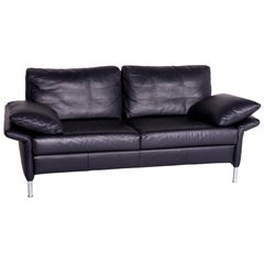 Rolf Benz Designer Leather Sofa Blue Two-Seat Couch
