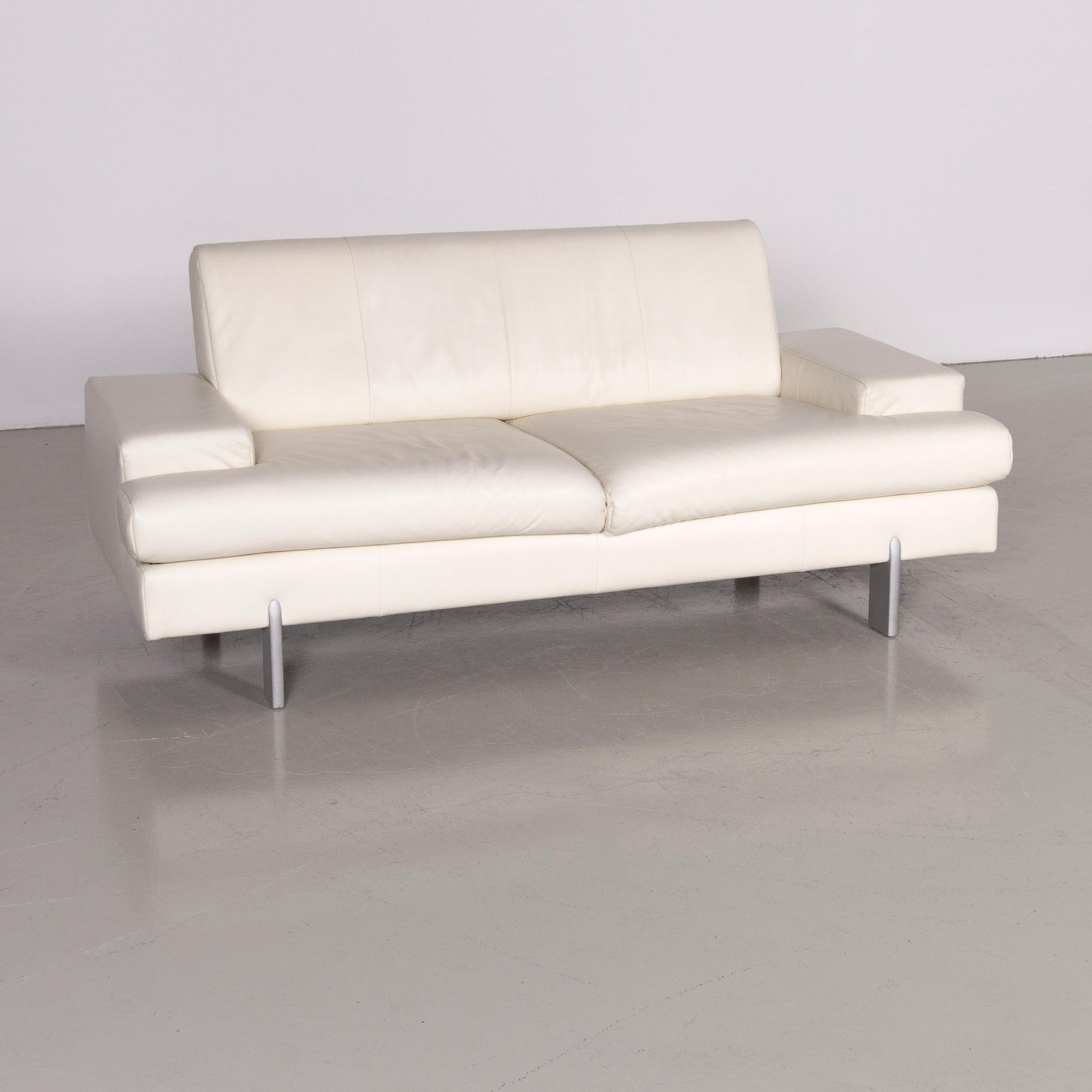 Rolf Benz designer leather sofa creme three-seat couch.