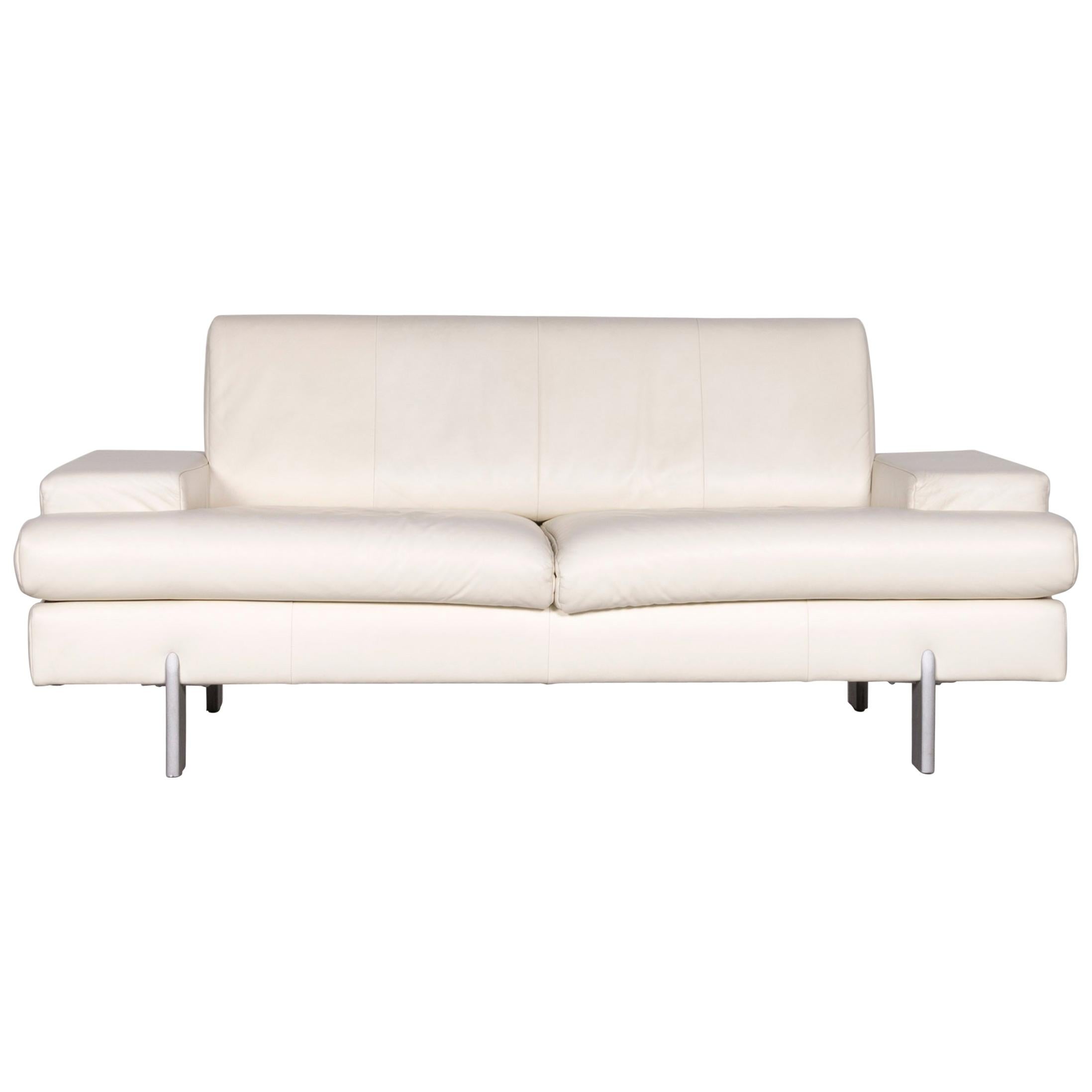 Rolf Benz Designer Leather Sofa Creme Three-Seat Couch For Sale