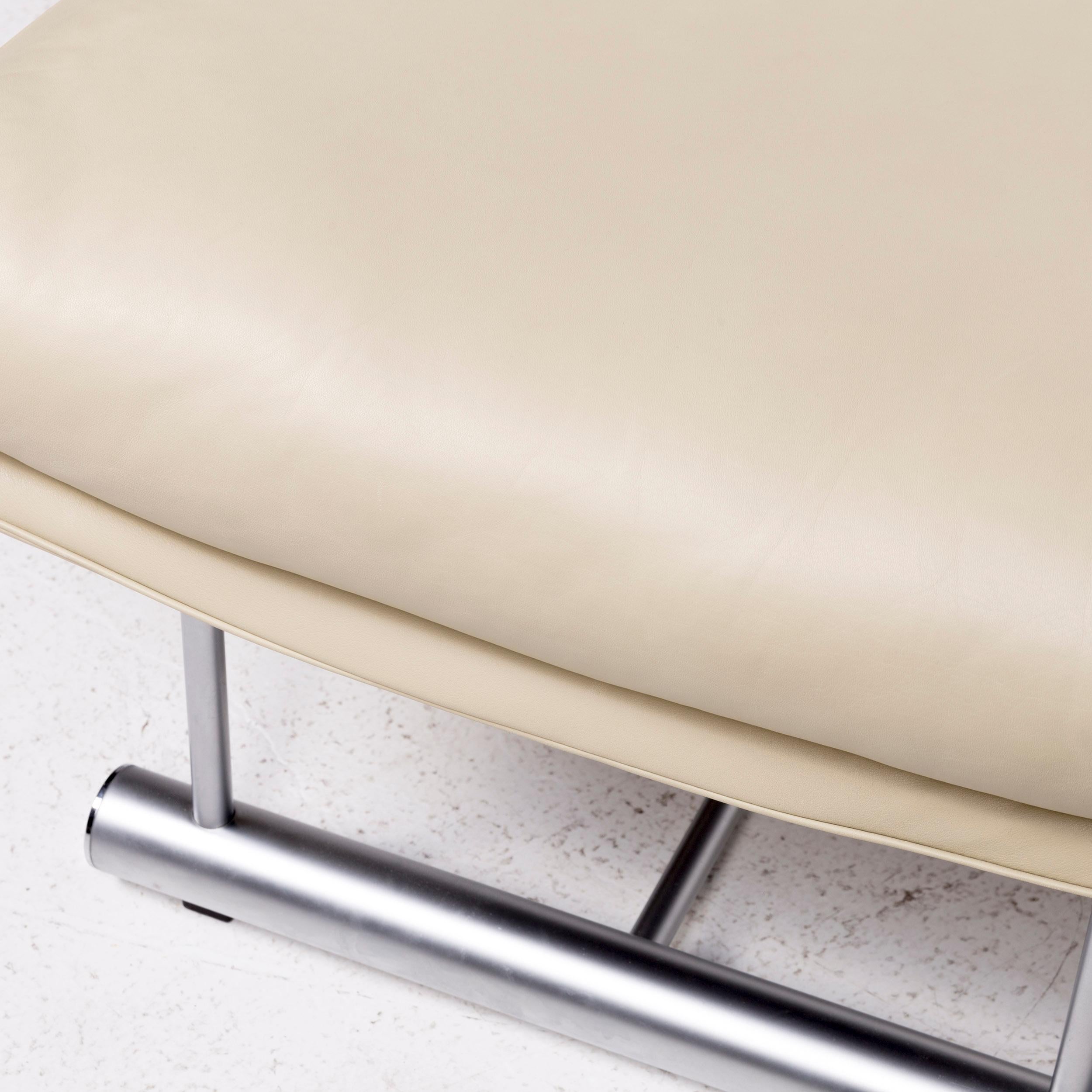Rolf Benz Designer Leather Stool Beige Genuine Leather Stool In Good Condition In Cologne, DE