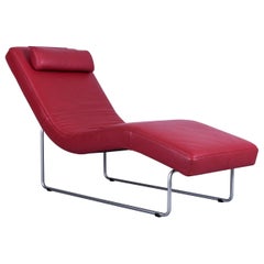 Rolf Benz Designer Relax Chair Red Leather Couch Metal Feet