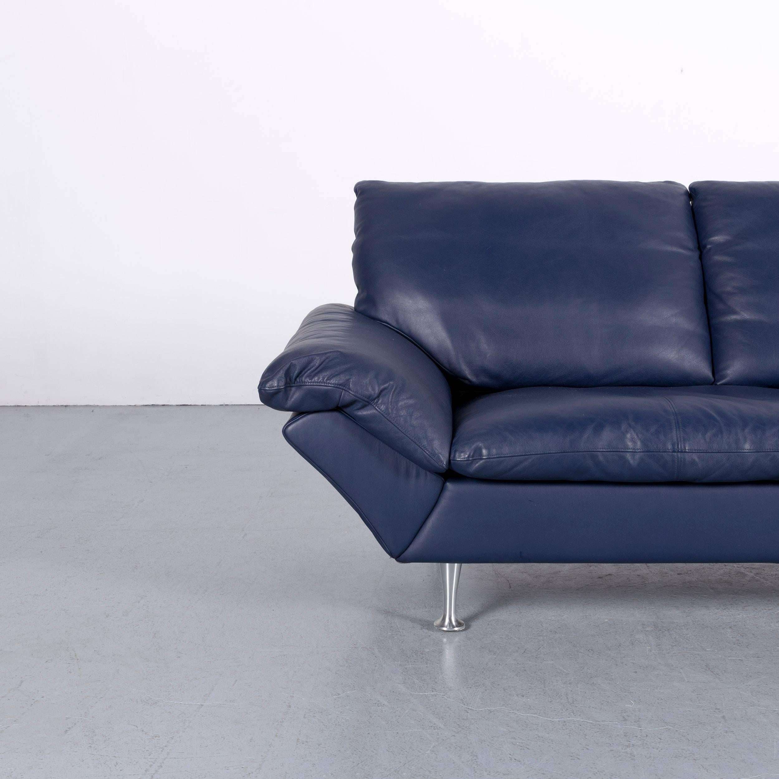 We bring to you an Rolf Benz designer sofa leather blue two-seat couch.