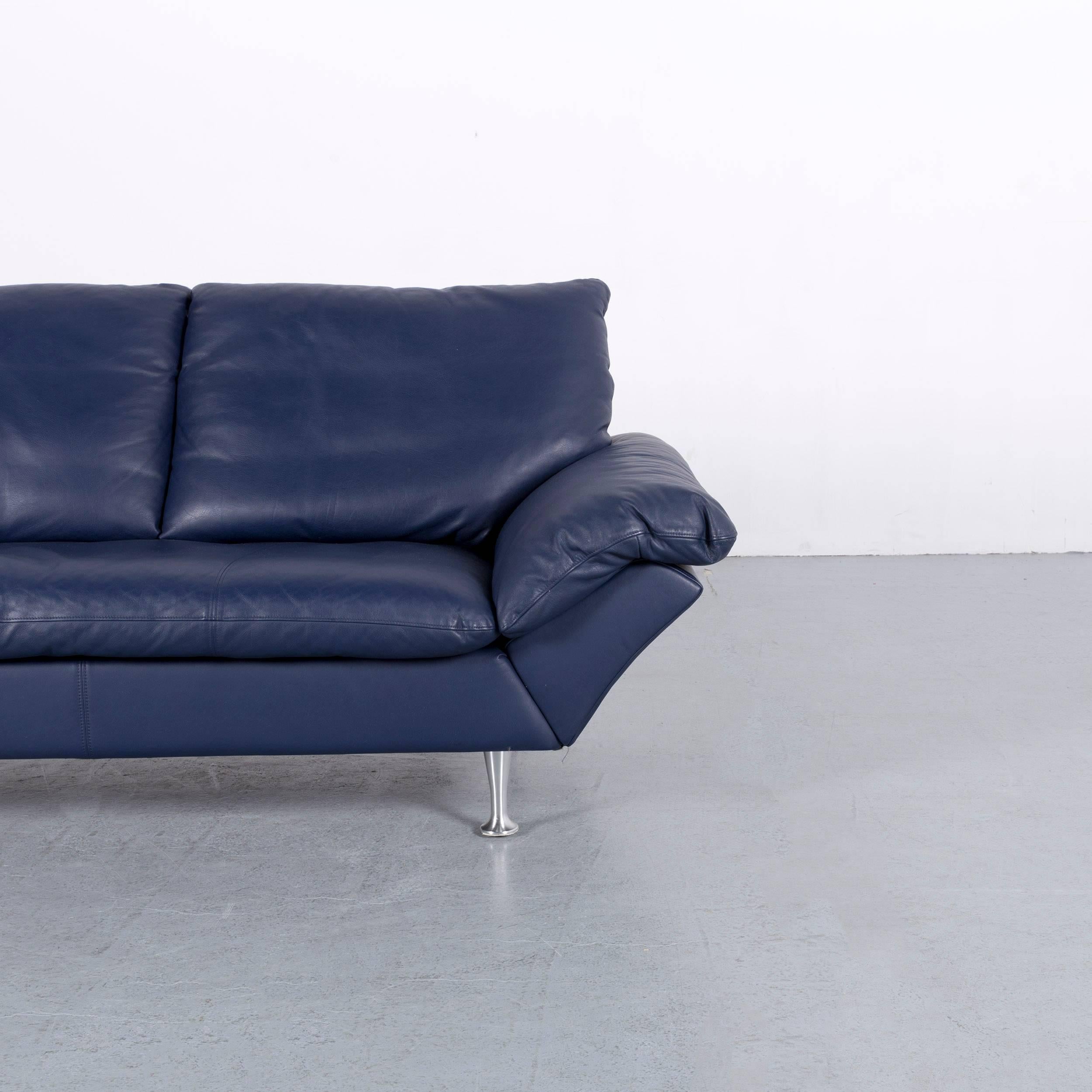 German Rolf Benz Designer Sofa Leather Blue Two-Seat Couch
