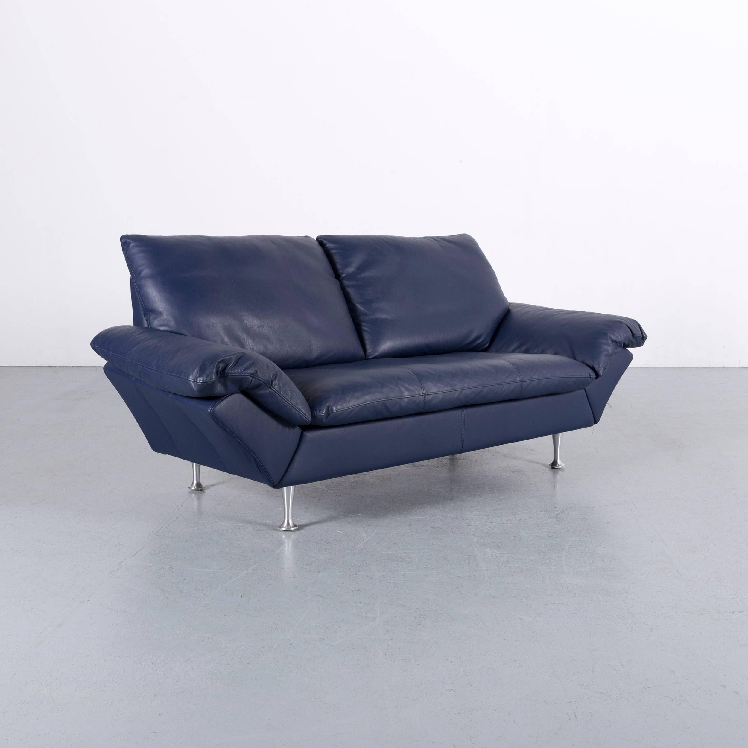 Rolf Benz Designer Sofa Leather Blue Two-Seat Couch 2