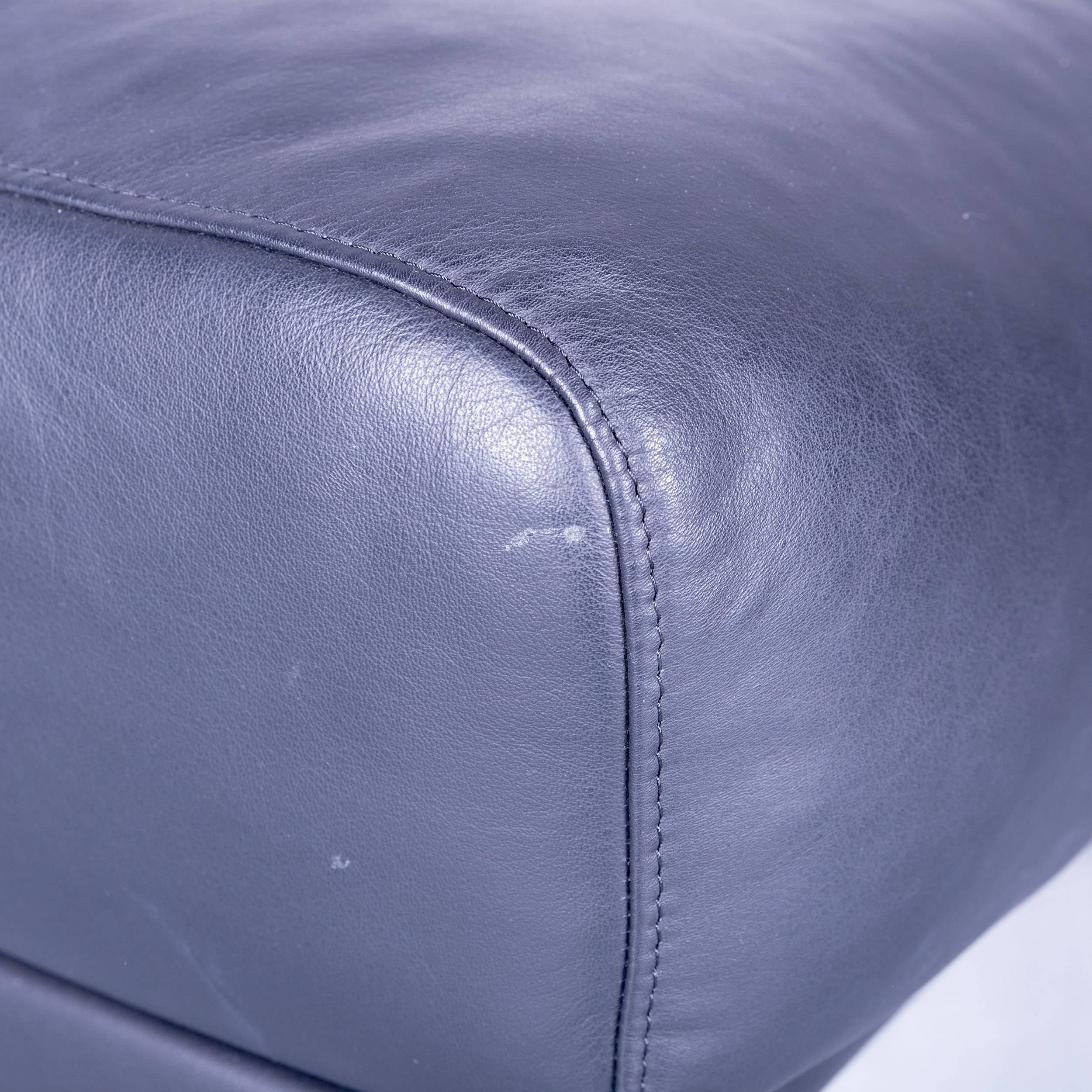 Rolf Benz Dono Designer Corner Sofa Set Footstool Dark Blue Leather Couch Modern 5