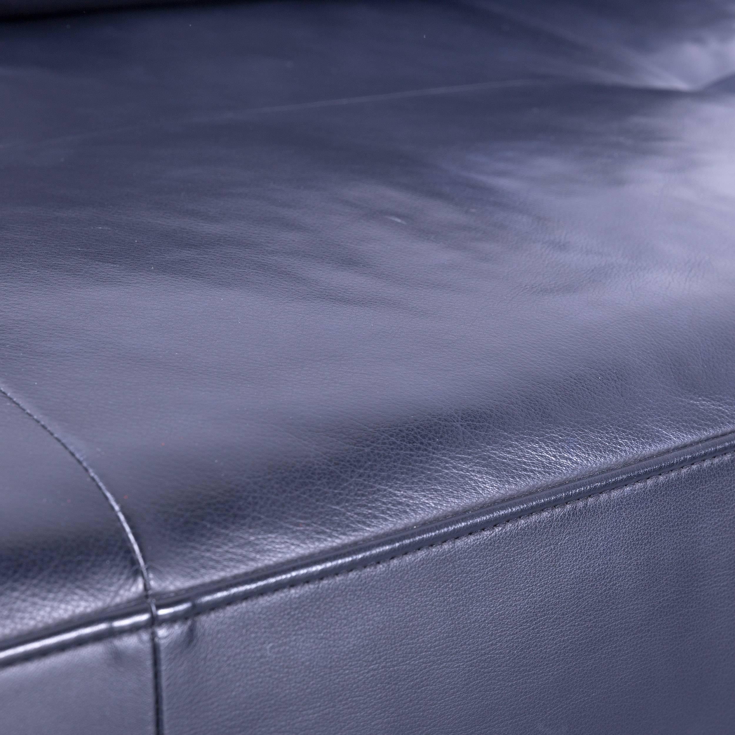 Contemporary Rolf Benz Dono Designer Corner Sofa Set Footstool Dark Blue Leather Couch Modern