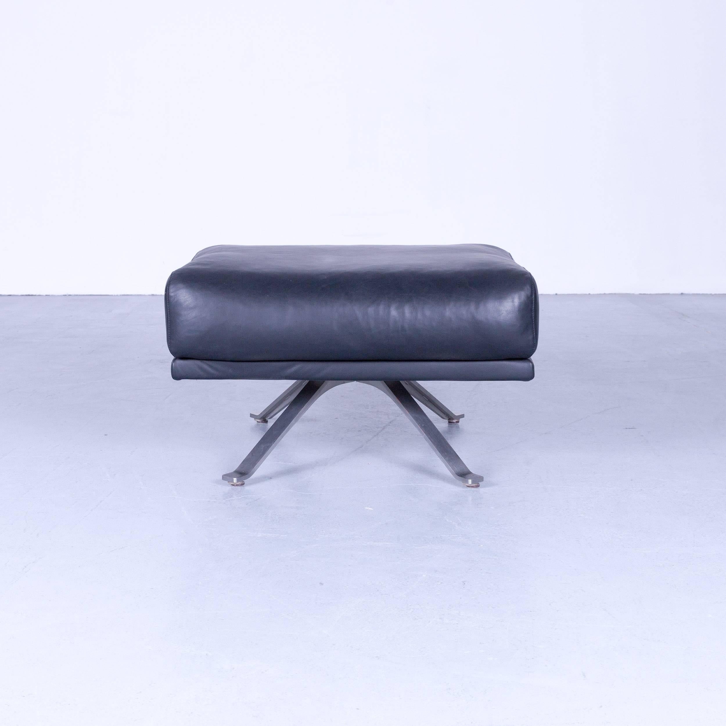 Rolf Benz Dono Designer Corner Sofa Set Footstool Dark Blue Leather Couch Modern 4