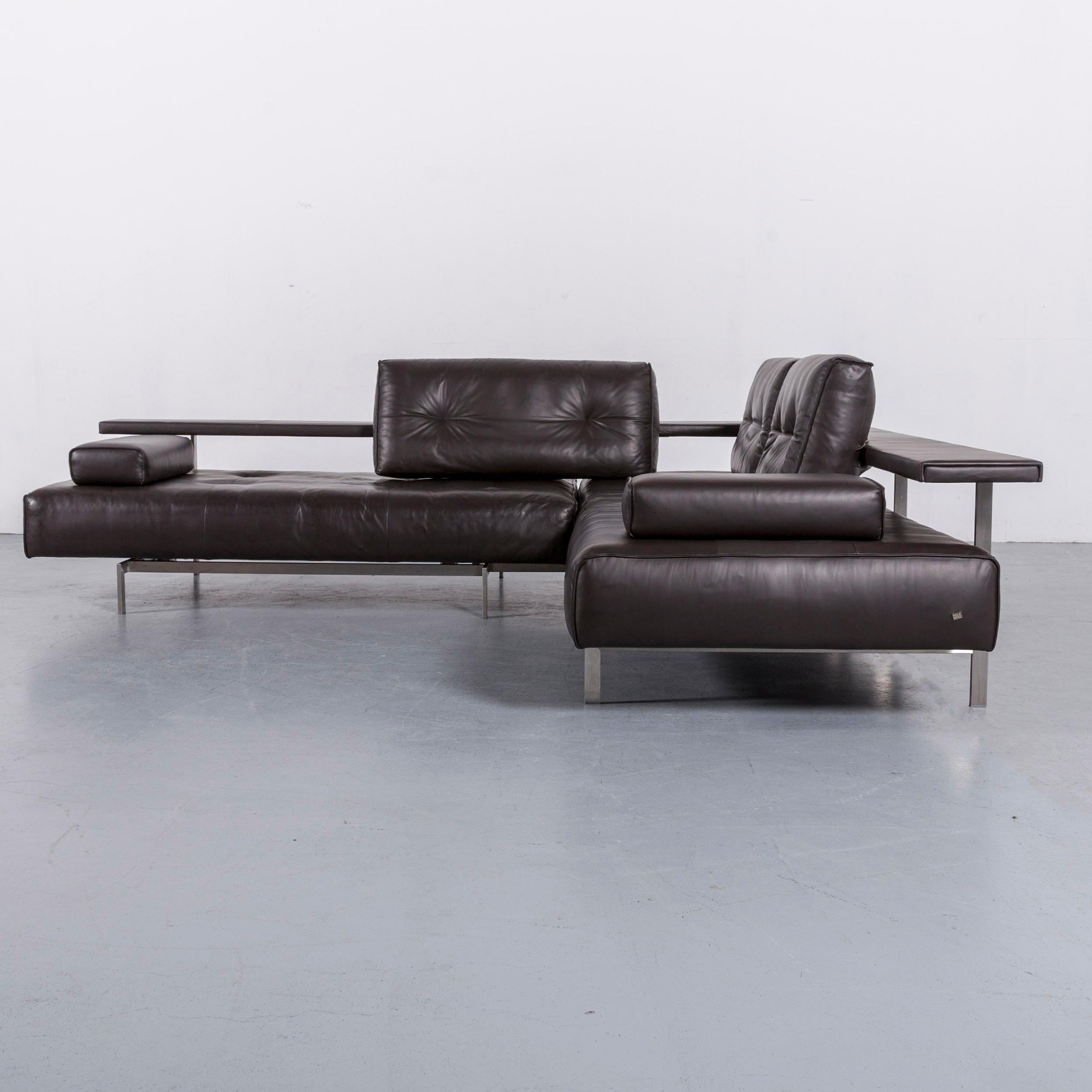 Contemporary Rolf Benz Dono Designer Leather Corner Sofa Black with Function