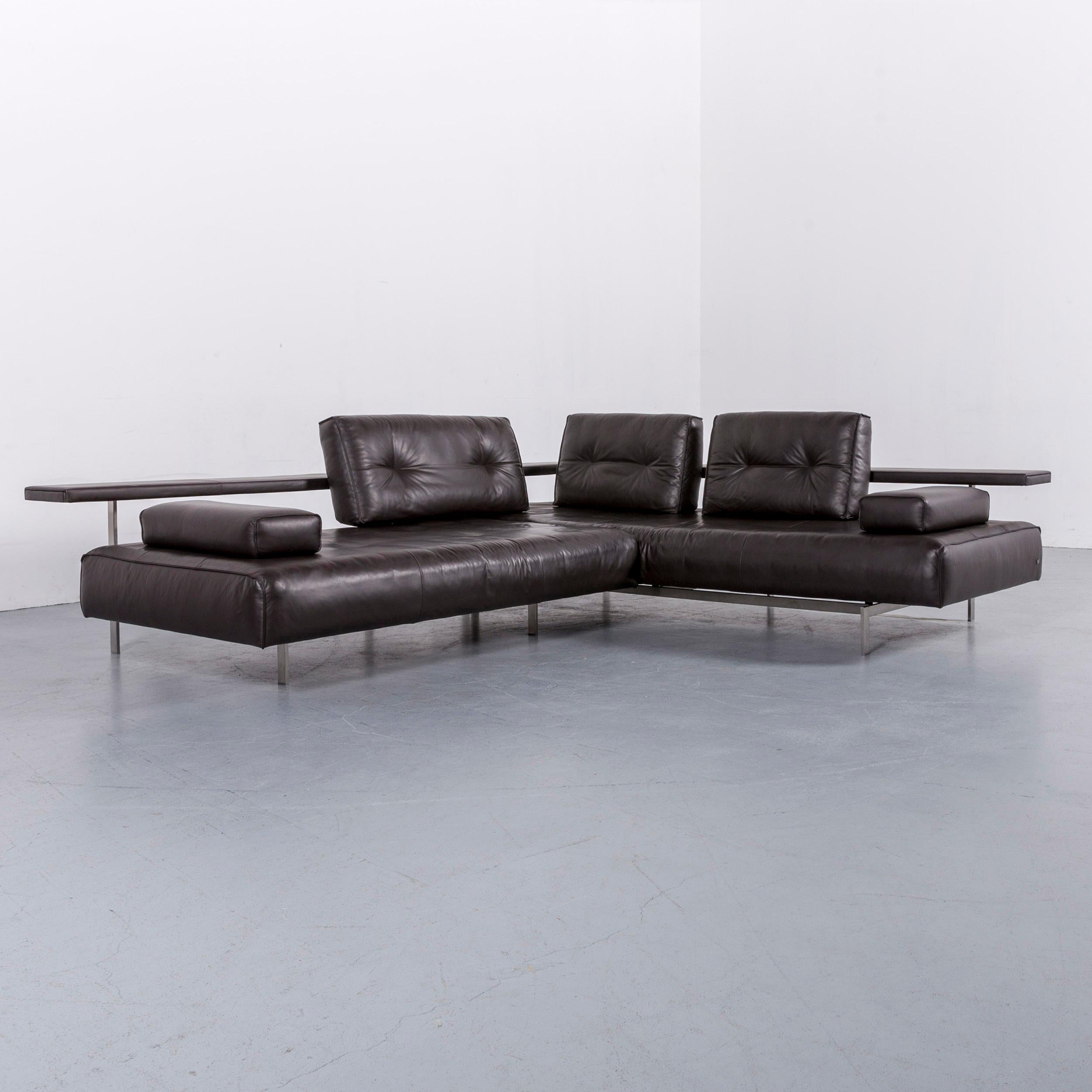 Rolf Benz Dono Designer Leather Corner Sofa Black with Function 1