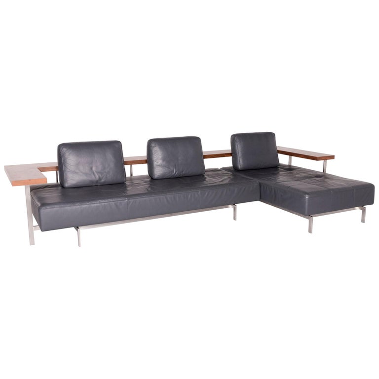 Rolf Benz Dono Designer Leather Corner Sofa Set Gray Genuine Couch