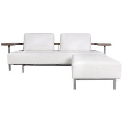 Rolf Benz Dono Designer Leather Sofa Set White Three-Seat Couch and Bench