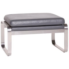 Rolf Benz Dono Designer-Hocker aus Leder in Grau, echtes Leder