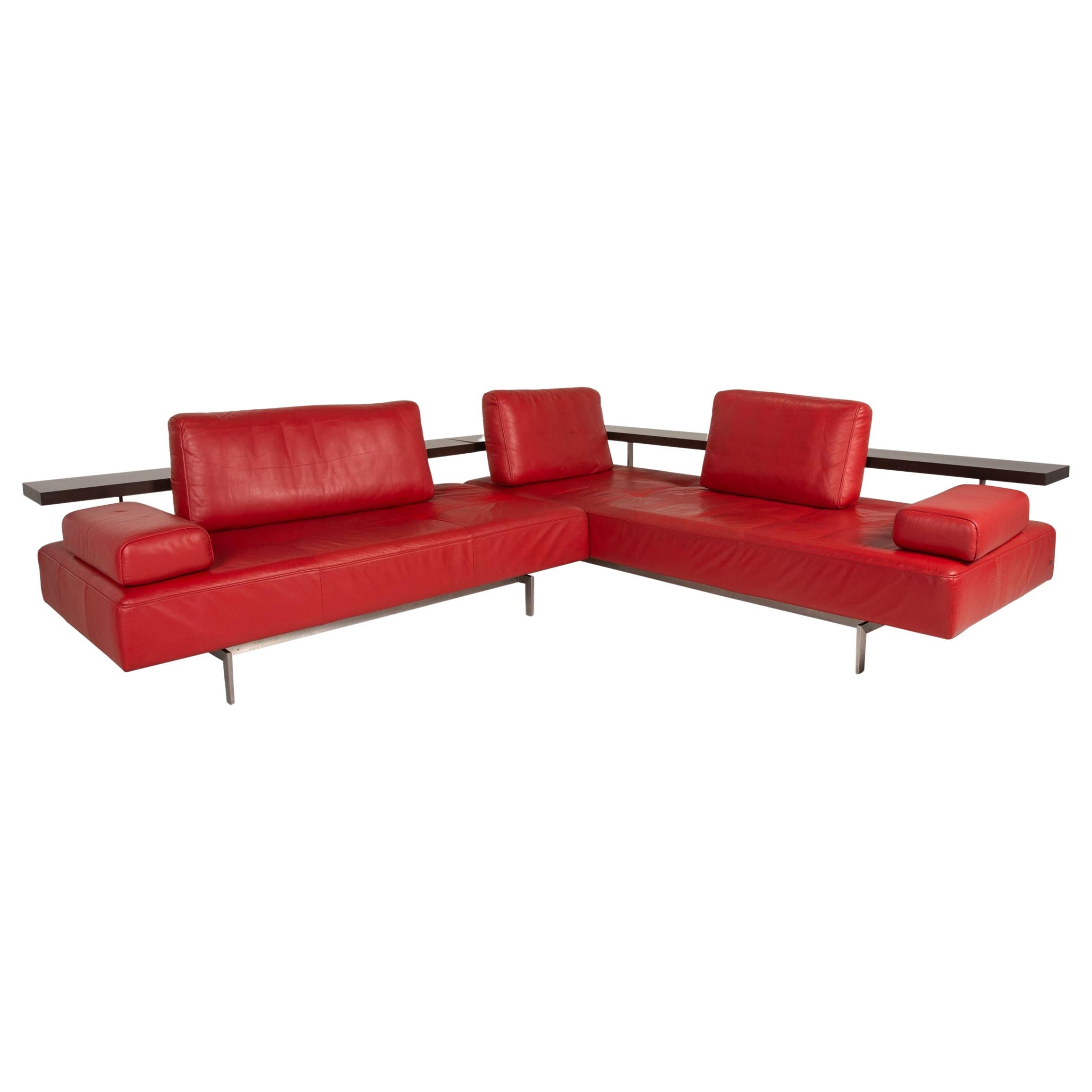 Rolf Benz Dono Leather Corner Sofa Red Couch Sofa For Sale