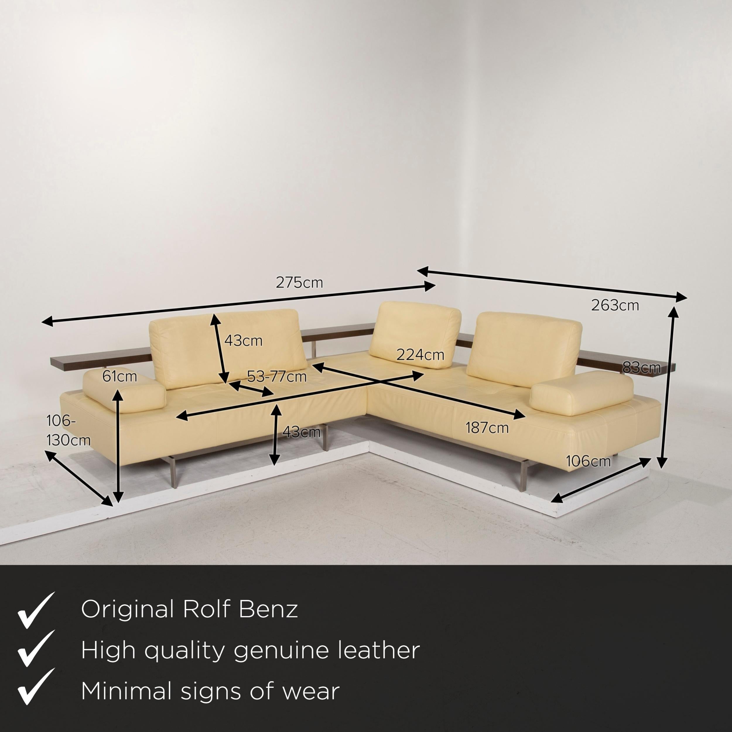 We present to you a Rolf Benz Dono leather sofa, beige corner sofa.
 

 Product measurements in centimeters:
 

Depth: 106
Width: 275
Height: 83
Seat height: 43
Rest height: 61
Seat depth: 53
Seat width: 224
Back height: 43.
   
