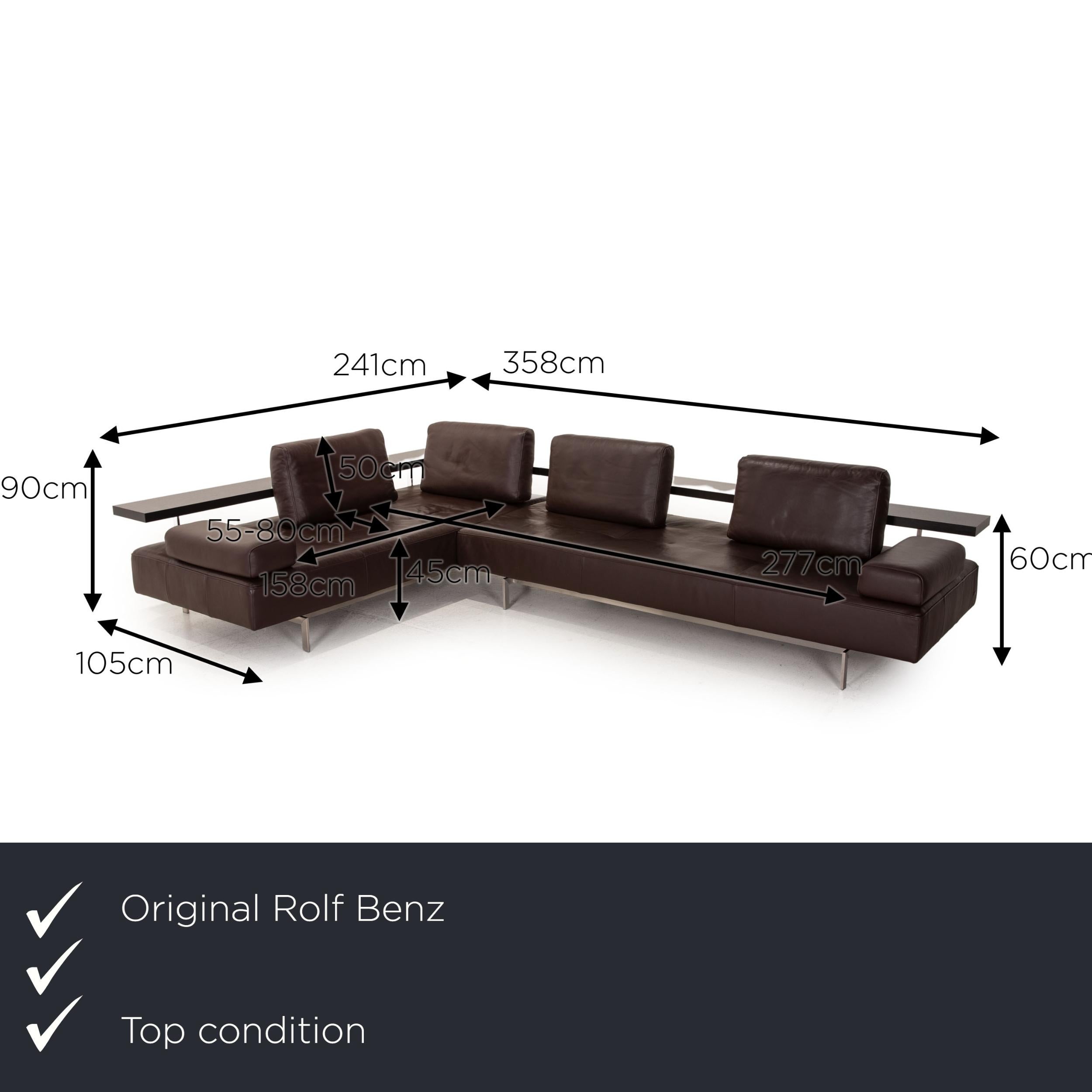 We present to you a Rolf Benz Dono leather sofa brown corner sofa couch.

Product measurements in centimeters:

depth: 105
width: 358
height: 90
seat height: 45
rest height: 60
seat depth: 55
seat width: 158
back height: 50.

 